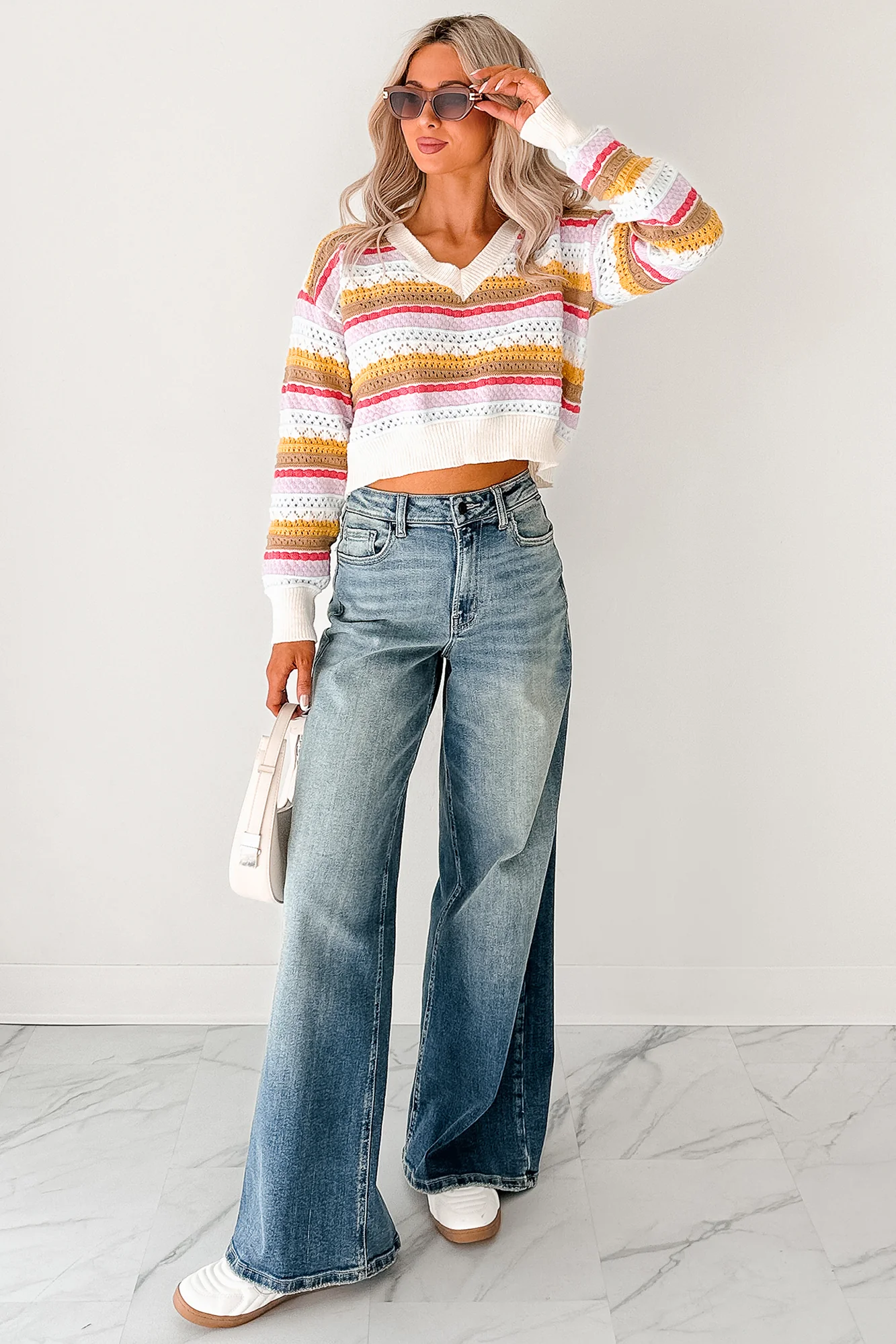 Girly Things Striped V Neck Sweater (Ivory/Multi) - Image 2