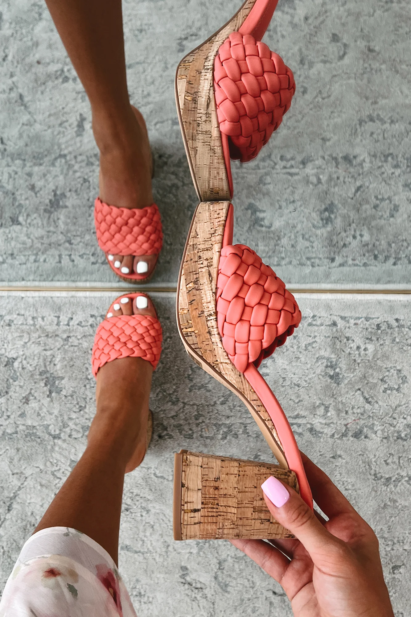 Gladys Shu Shop Braided Cork Heels (Coral) - Image 4