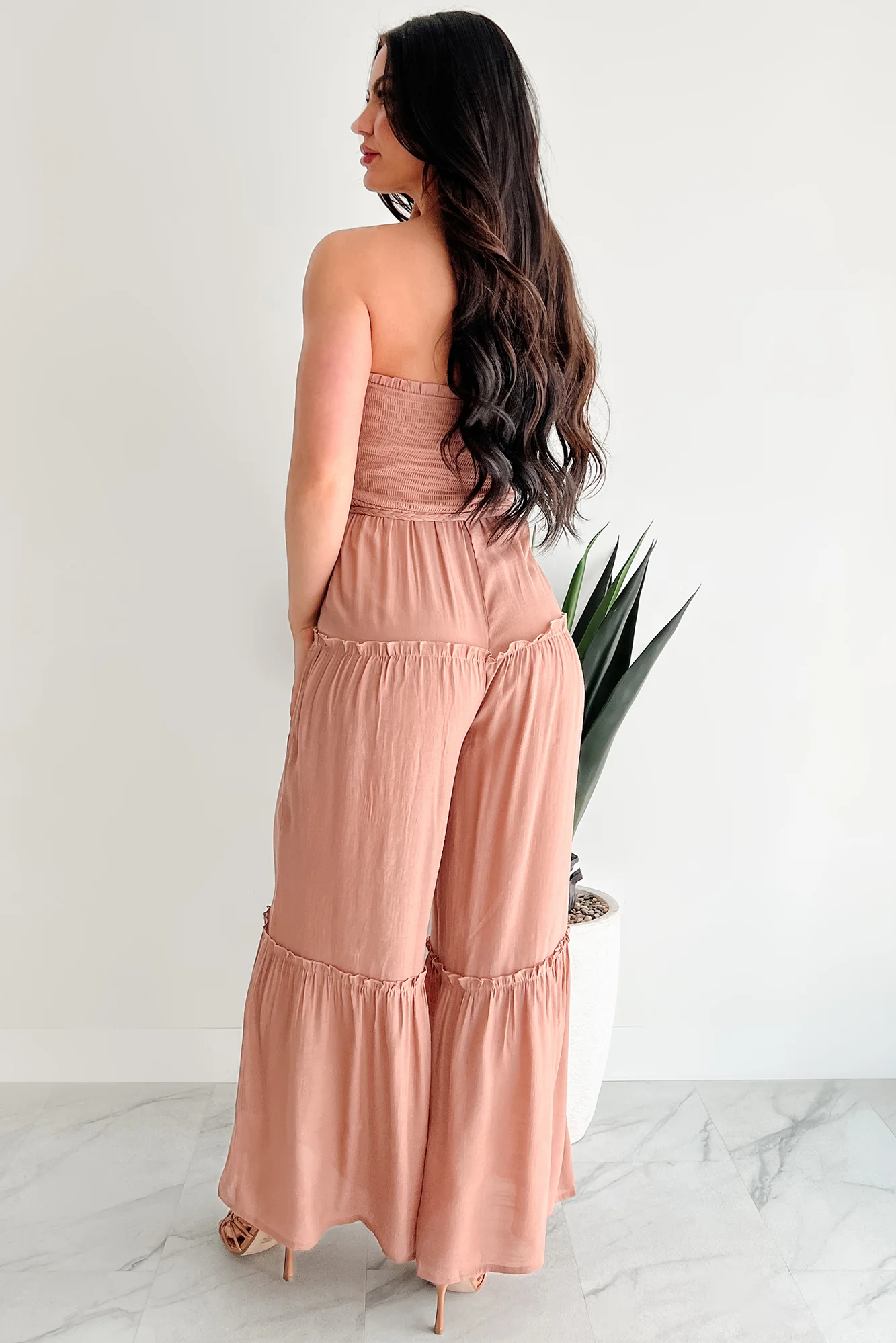 Glam Goddess Strapless Smocked Jumpsuit (Clay) - Image 4