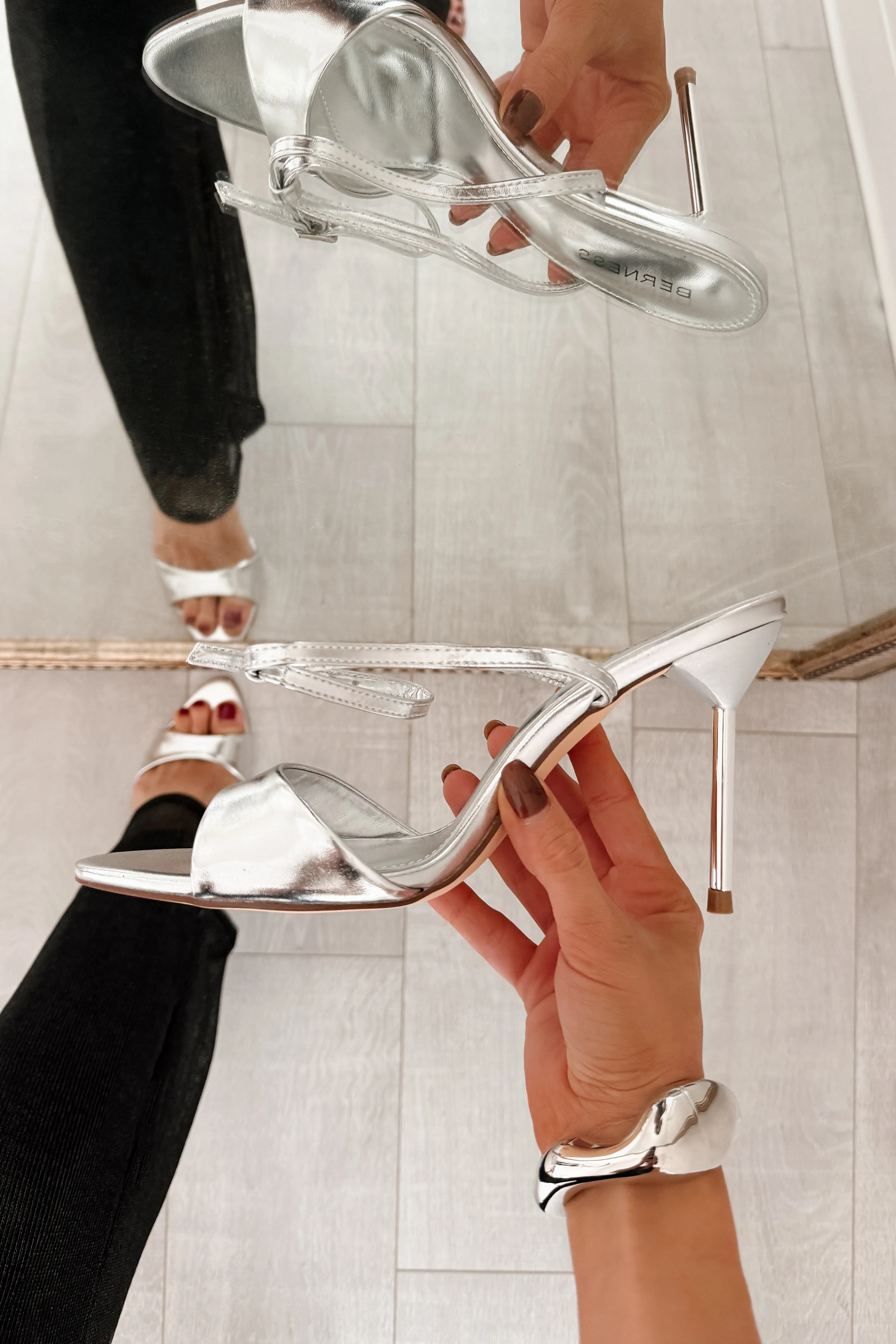 Glam Up Now Stiletto Ankle Strap Heels (Silver) - Image 2