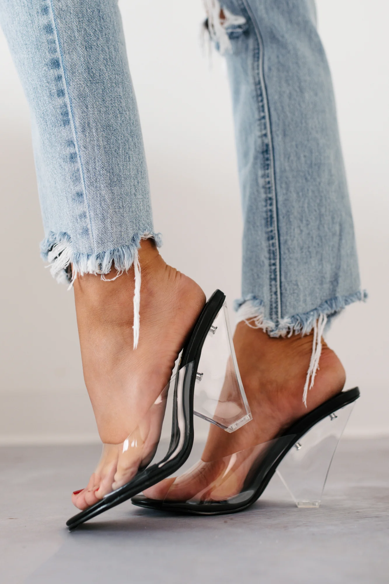 Glamour & Glow Clear Strap Lucite Heels (Black) - Image 3