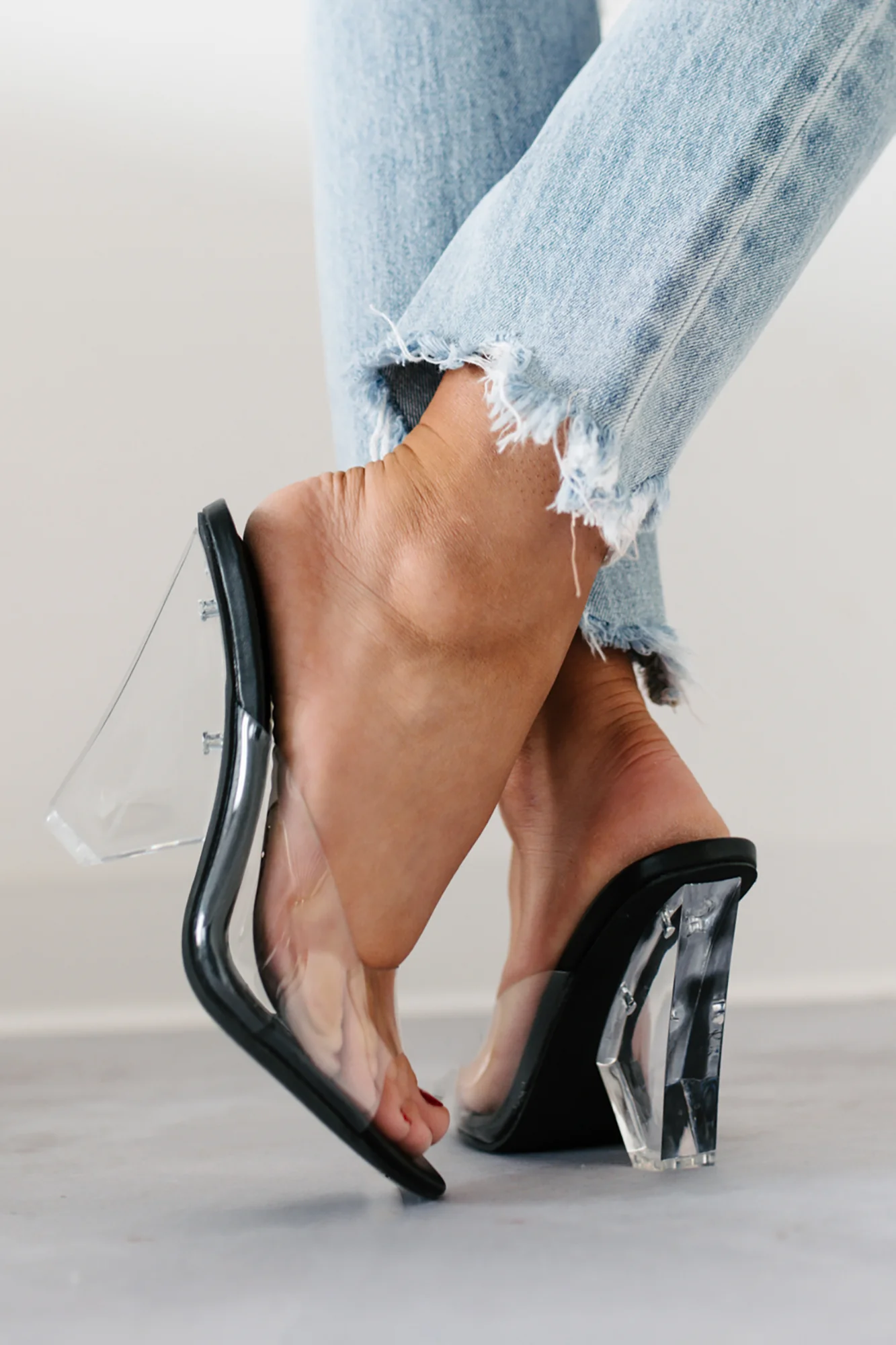Glamour & Glow Clear Strap Lucite Heels (Black) - Image 4