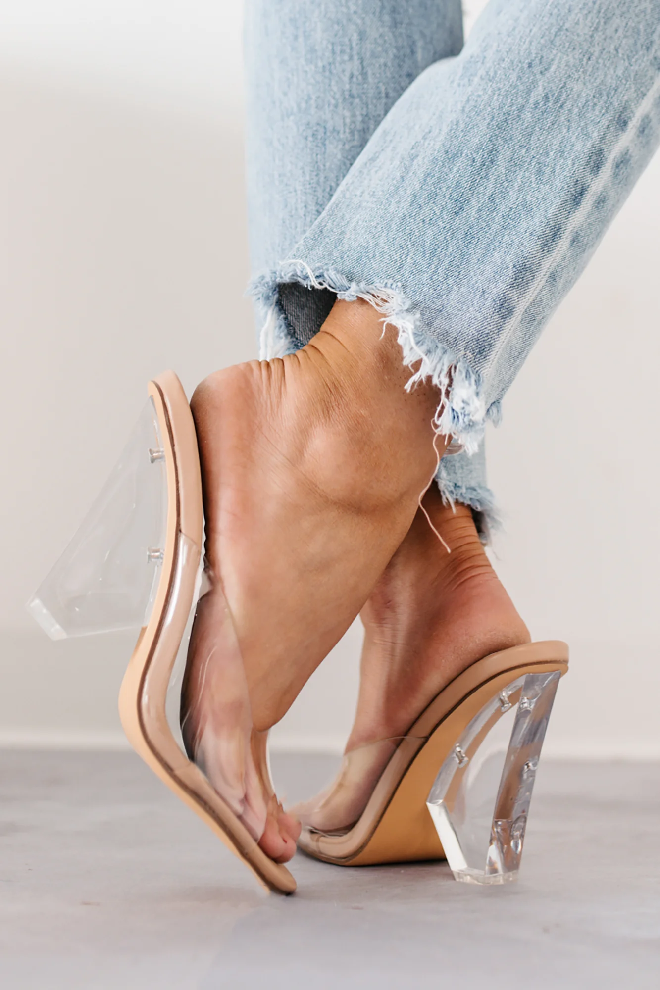Glamour & Glow Clear Strap Lucite Heels (Nude) - Image 4