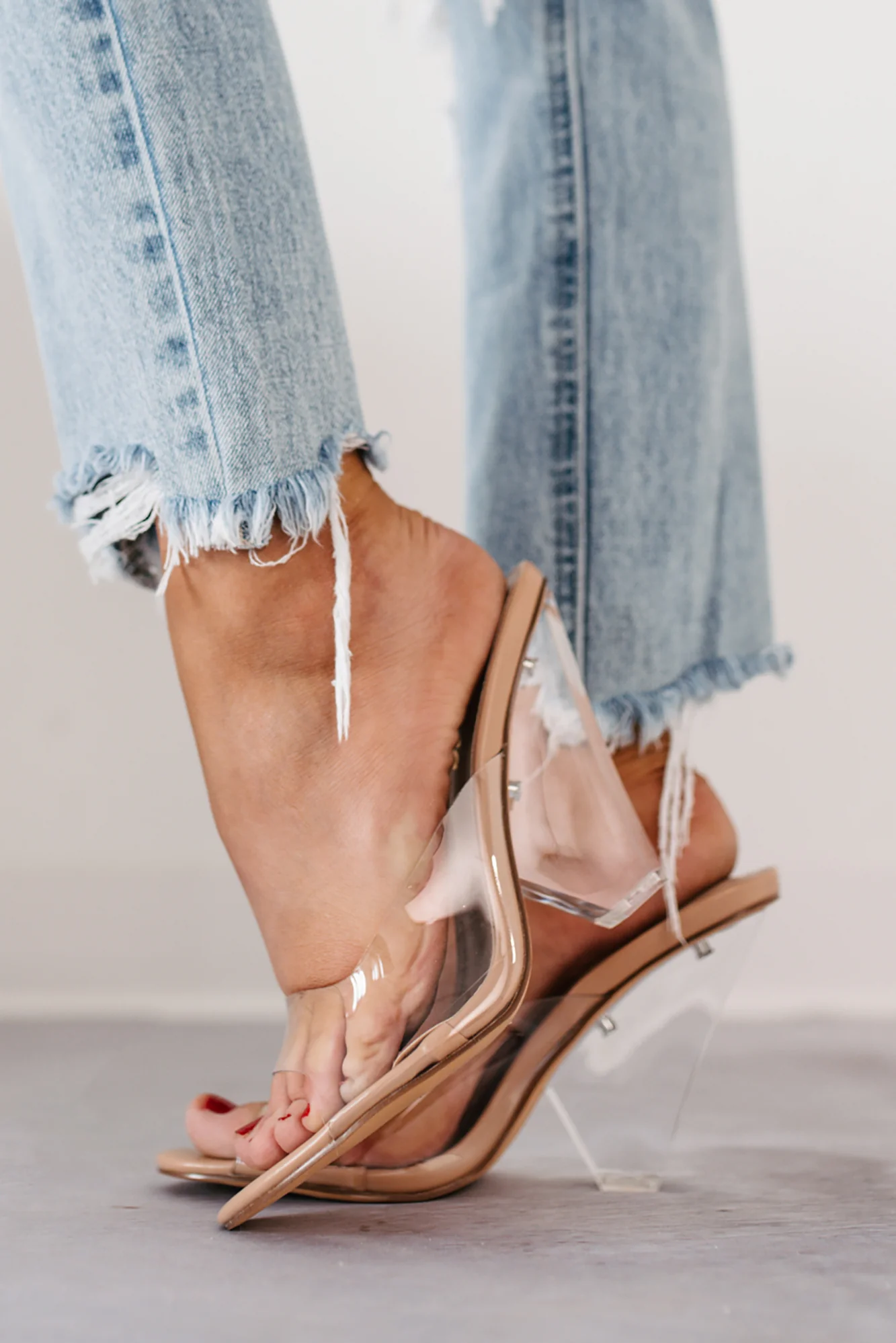 Glamour & Glow Clear Strap Lucite Heels (Nude) - Image 6