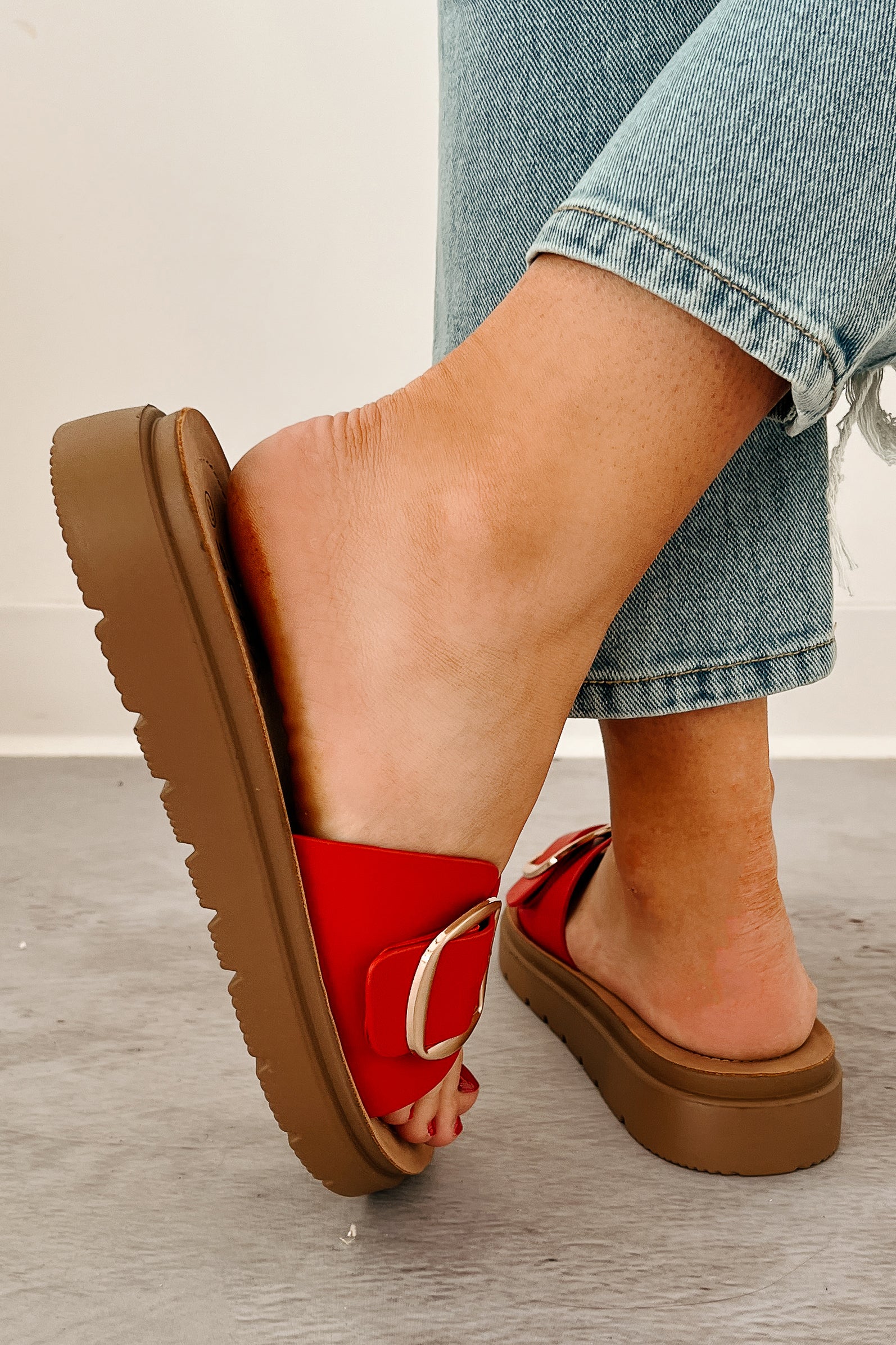Glamour Reign Buckle Strap Platform Sandals (Red) - Image 3