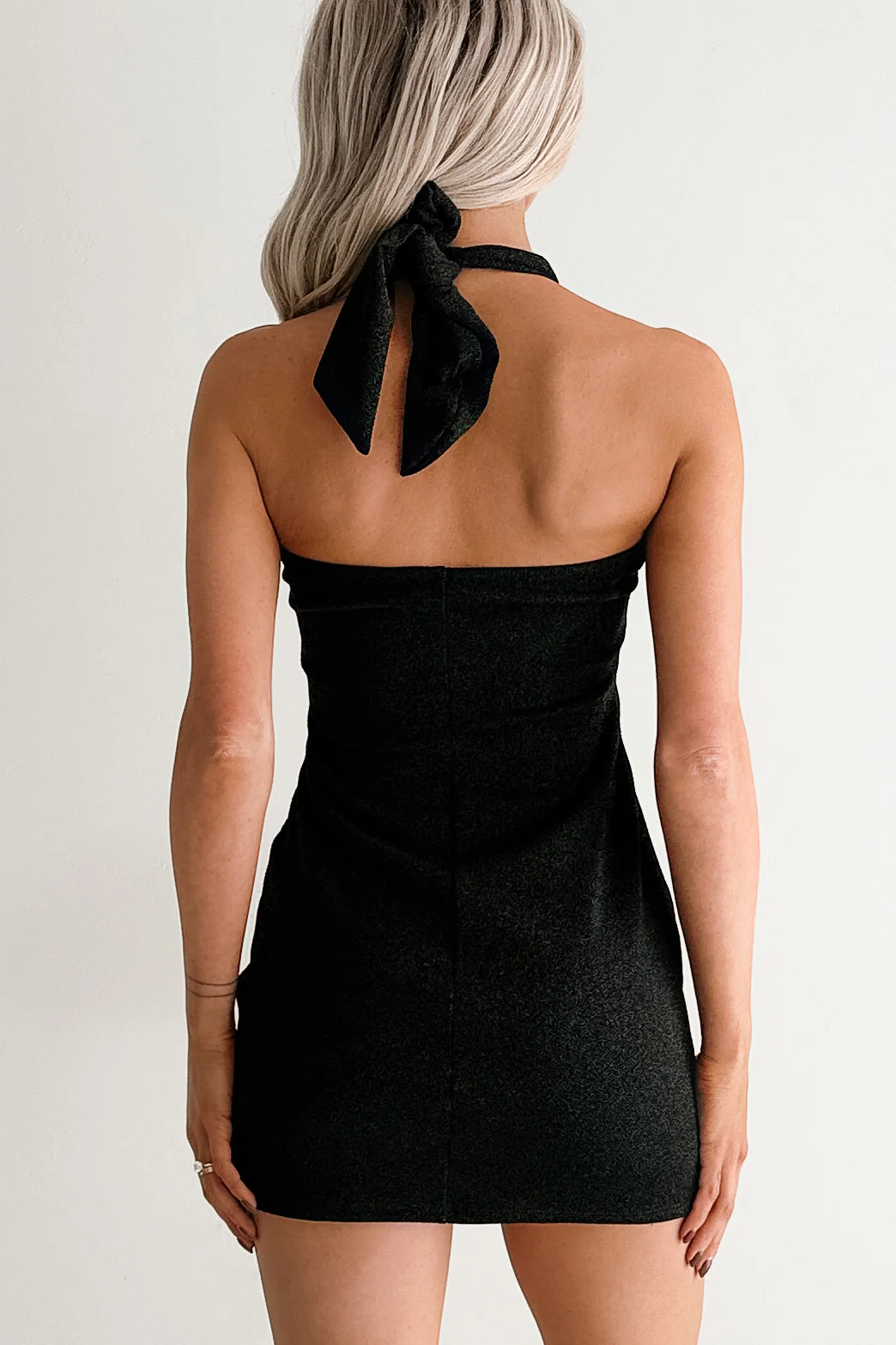 Glistening Girl Halter Glittery Mini Dress (Black) - Image 3