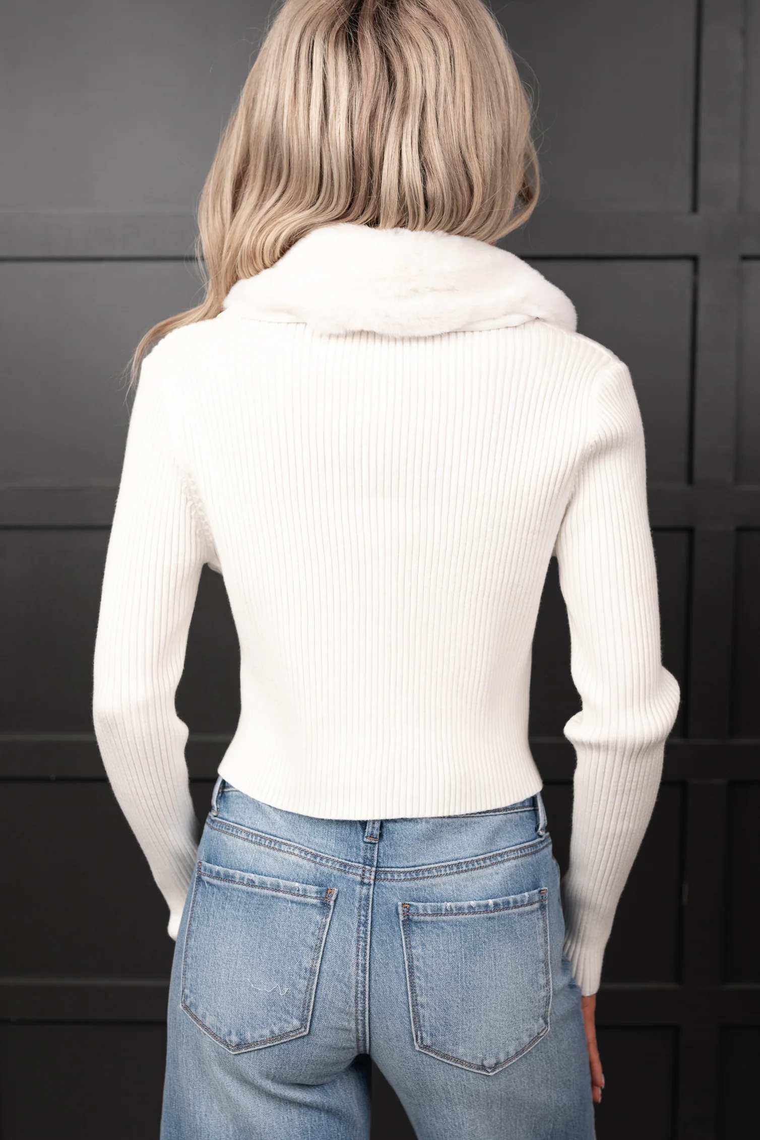 Glitz Happens Detachable Fur Collar Top (Ivory) - Image 4