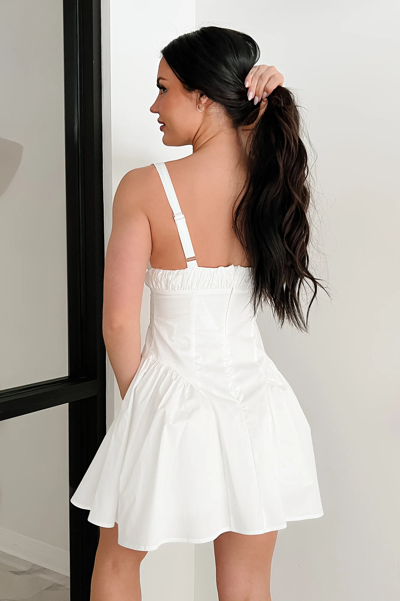 Glow From Within Fit & Flare V-Neck Mini Dress (White) - Image 4