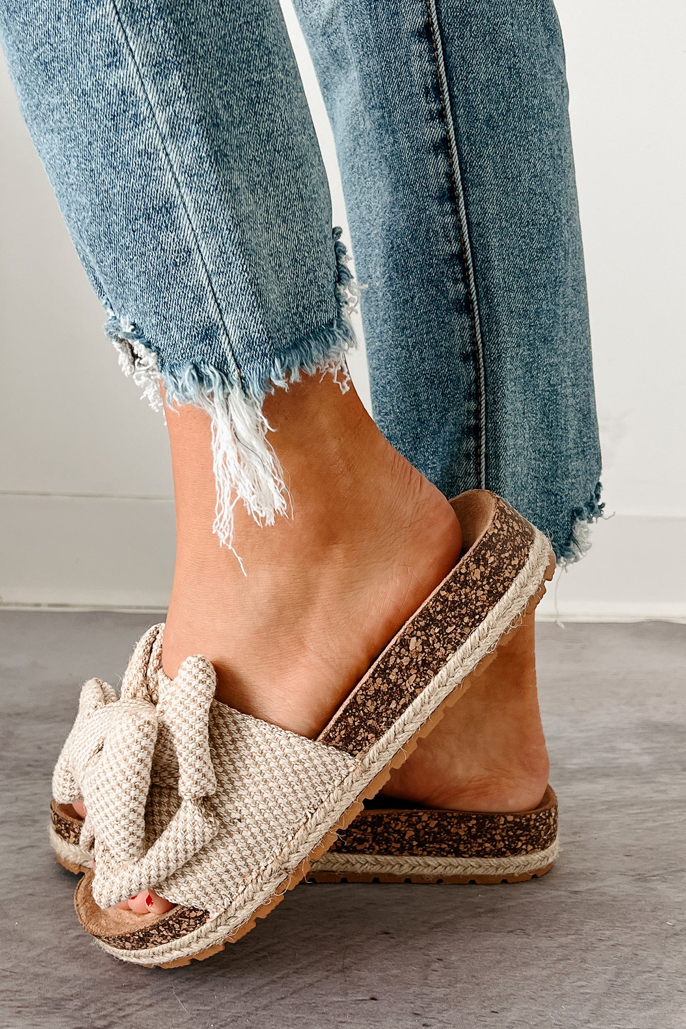 Glow & Go Bow Strap Cork Sole Sandals (Beige) - Image 3
