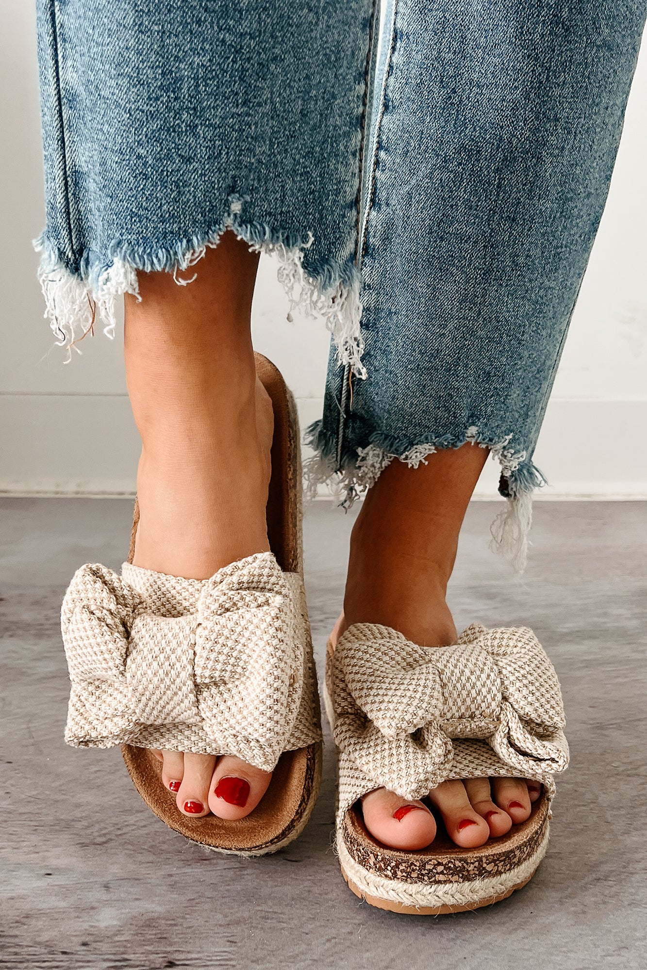 Glow & Go Bow Strap Cork Sole Sandals (Beige) - Image 4
