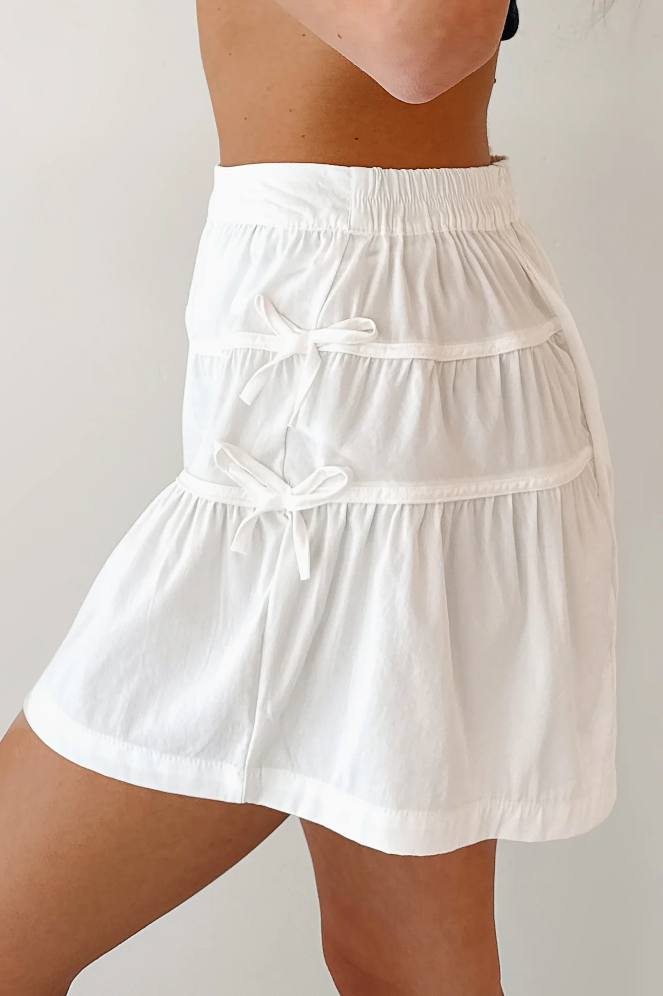 Glow Up Season Bow Detail Smocked Waist Shorts (Off White) - Image 5