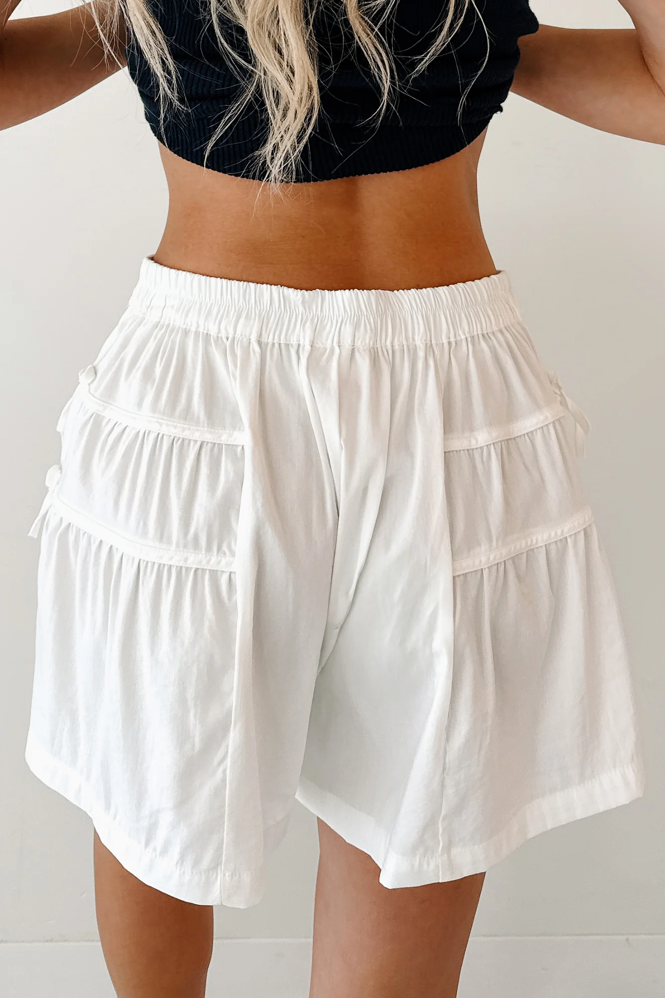 Glow Up Season Bow Detail Smocked Waist Shorts (Off White) - Image 7
