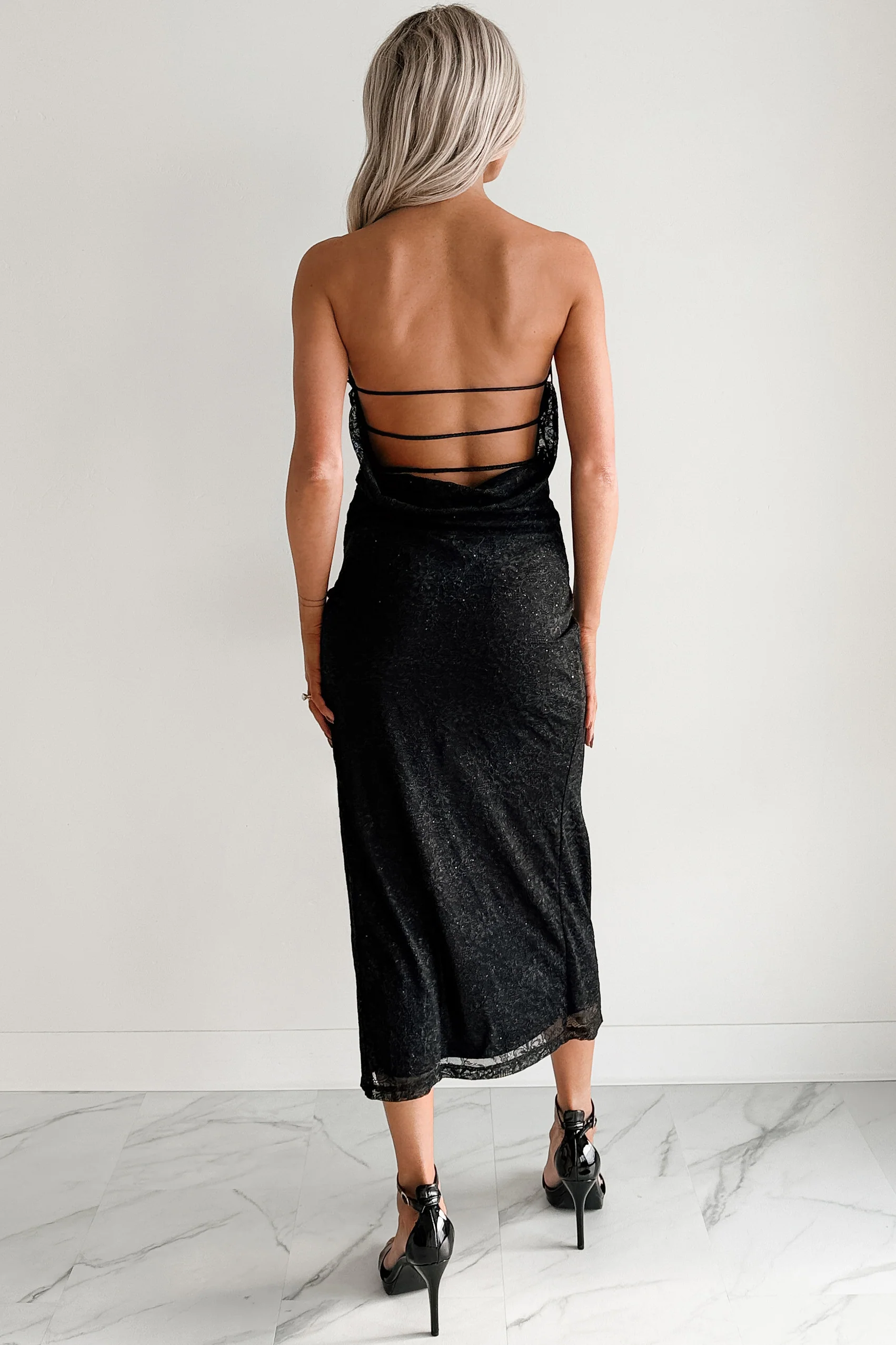 Glow Your Way Strapless Floral Midi Dress (Black) - Image 3