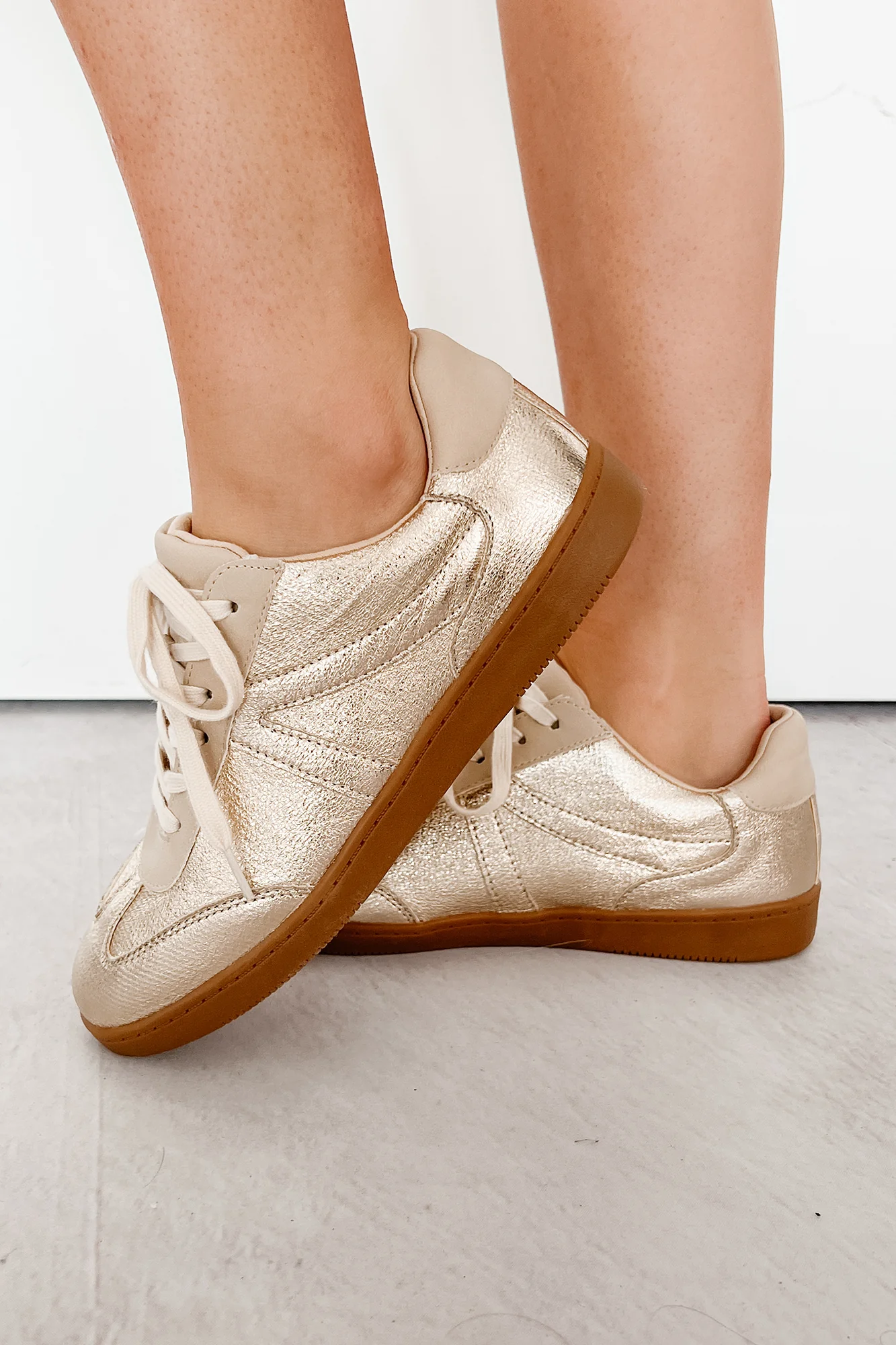 Golden As Ever Metallic Lace-Up Sneakers (Gold) - Image 3