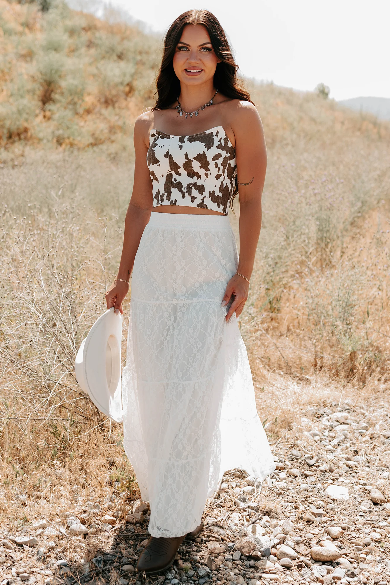 Golden Haze Floral Lace Tiered Maxi Skirt (Off White) - Image 4