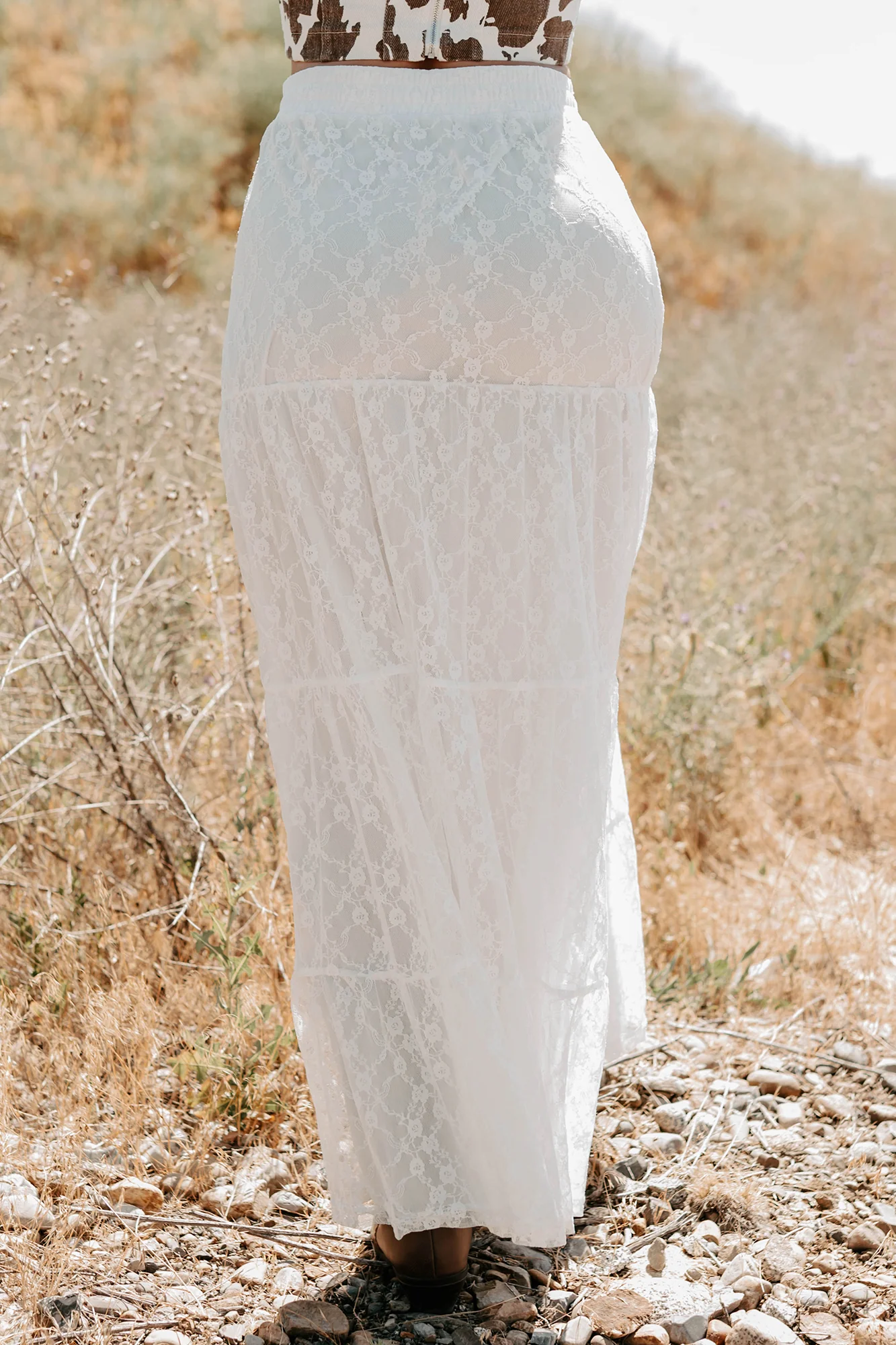 Golden Haze Floral Lace Tiered Maxi Skirt (Off White) - Image 6
