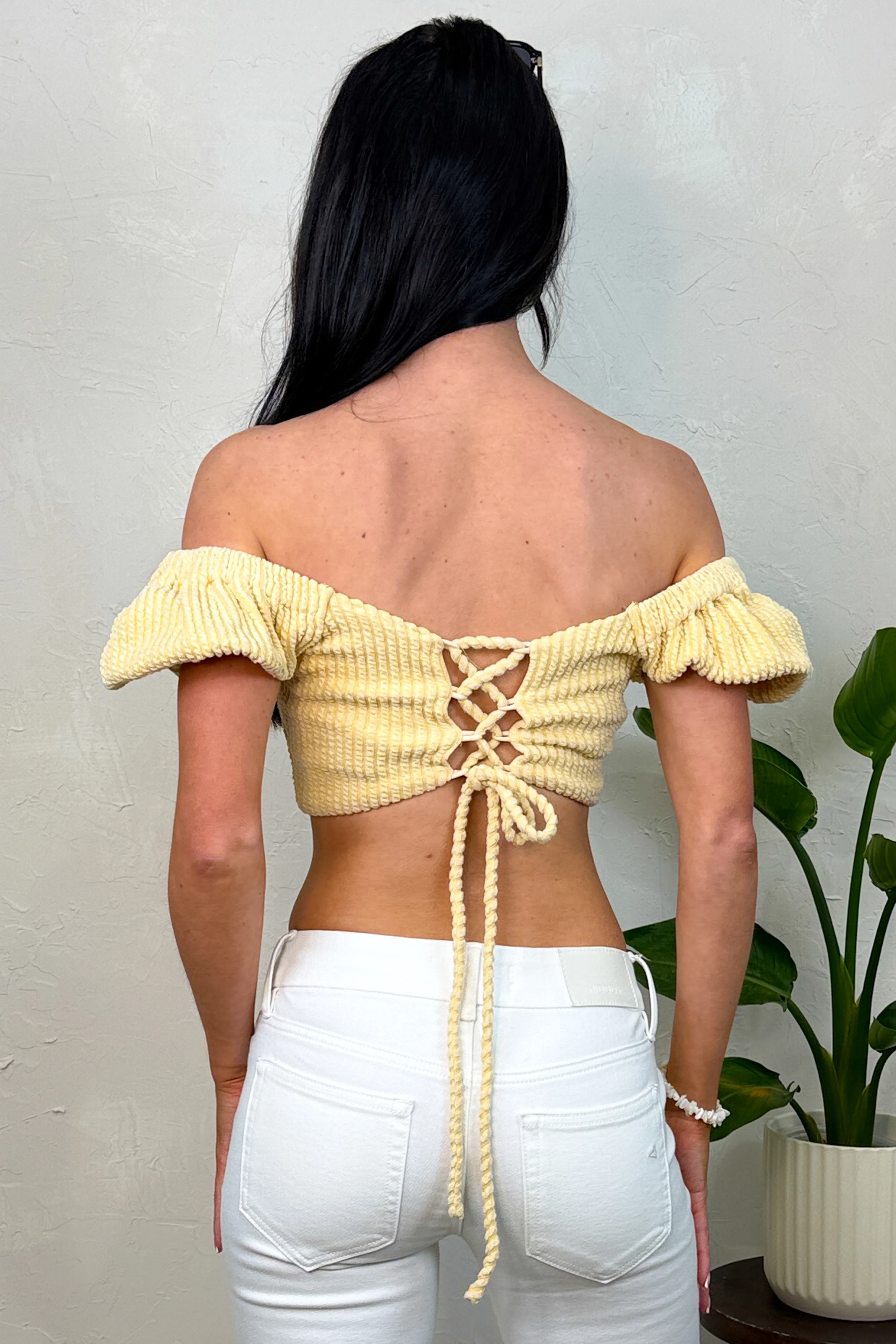 Golden Hour Ready Short Puff Sleeve Crop Top (Pastel Yellow) - Image 6