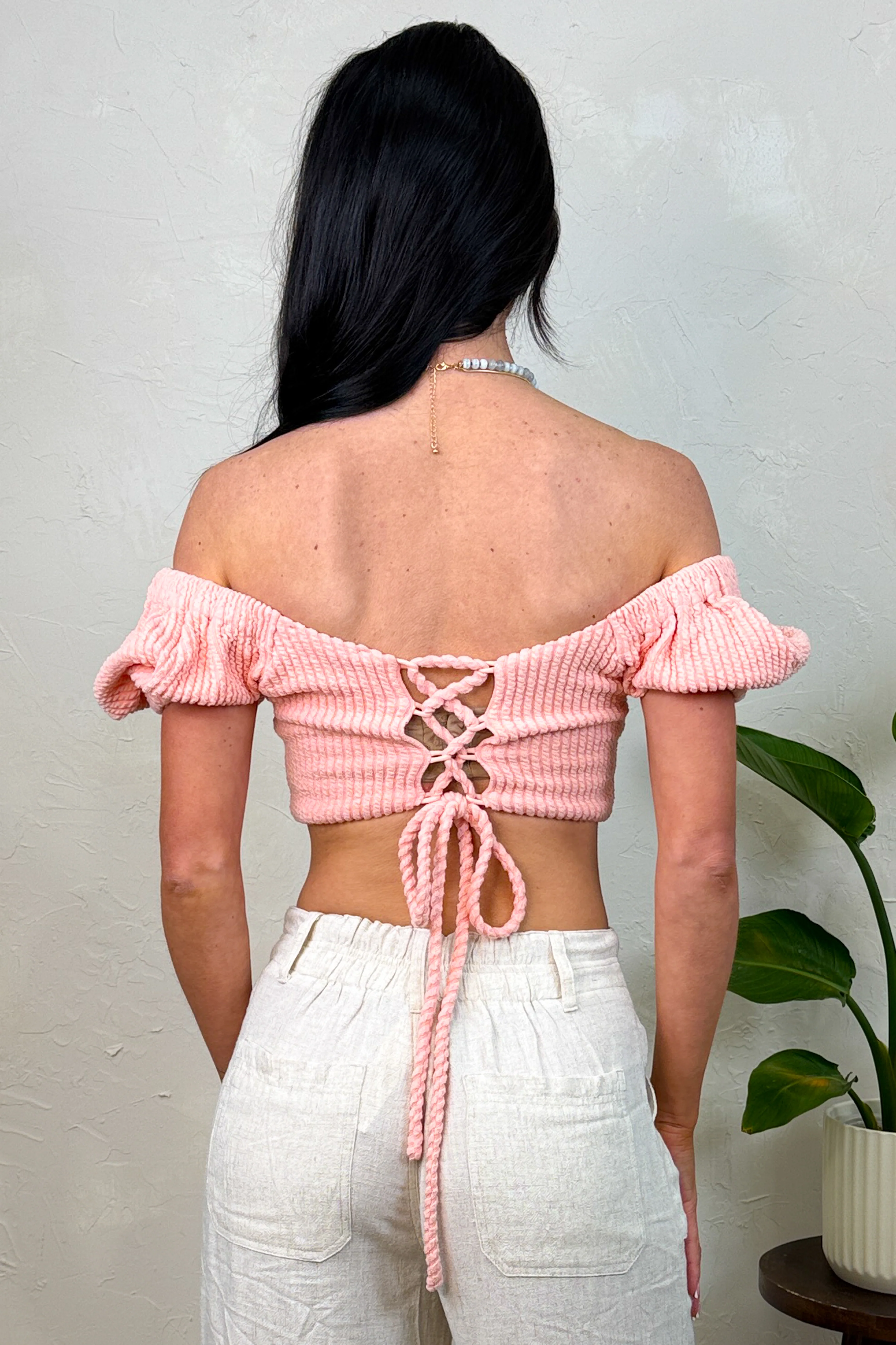 Golden Hour Ready Short Puff Sleeve Crop Top (Pink) - Image 6