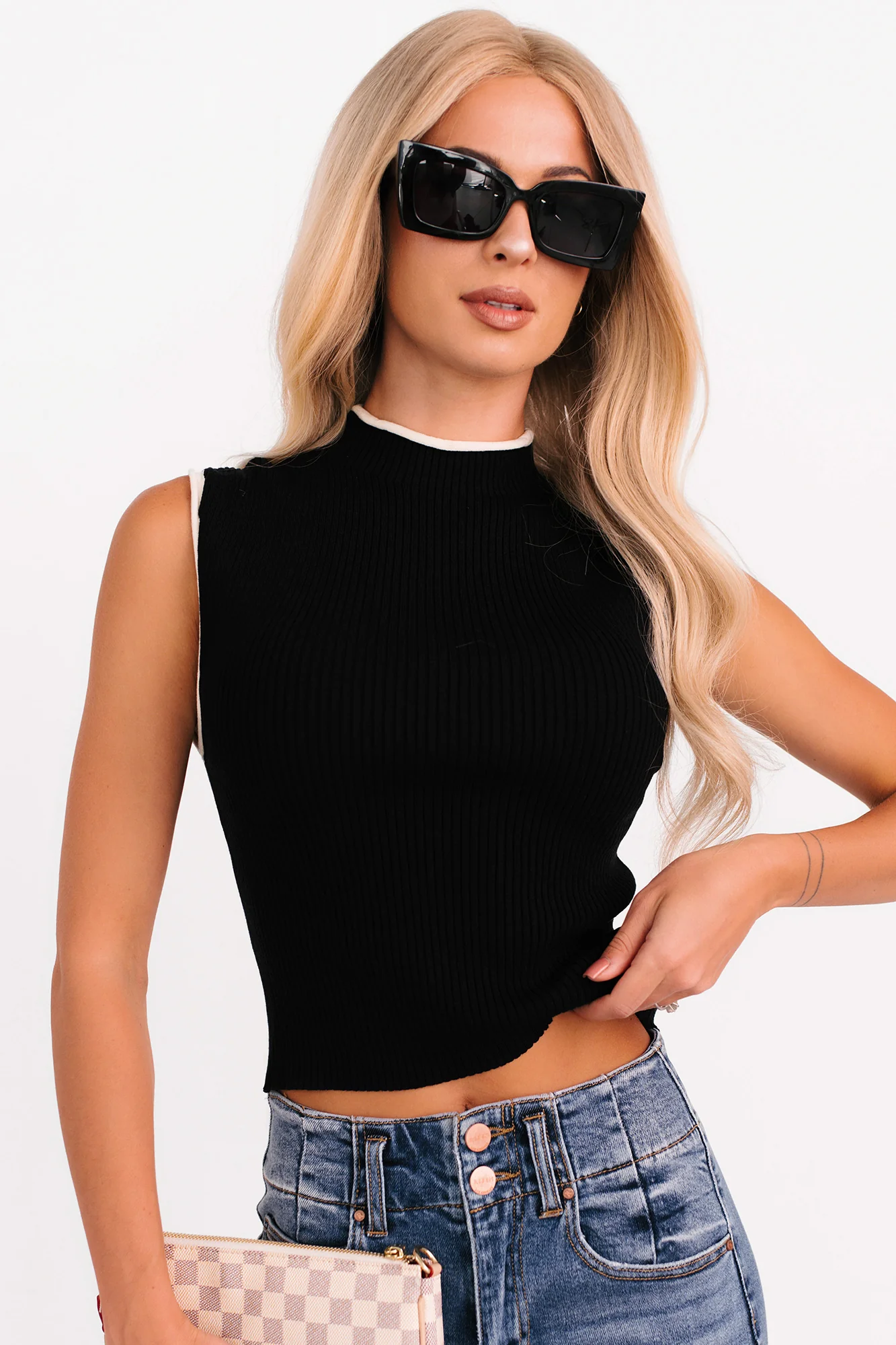 Gonna Go Far Contrast Trim Sleeveless Top (Black/Cream) - Image 7