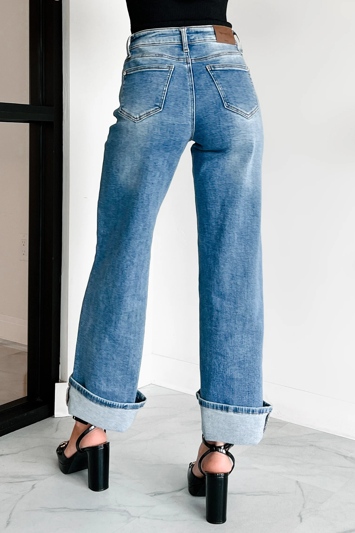 Gordie Mid Rise Special A Cuffed Wide Leg Jeans (Dark) - Image 4