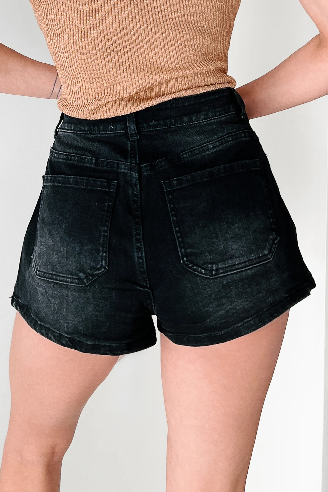 Got This In The Bag Wrap Denim Mini Skort (Black) - Image 6