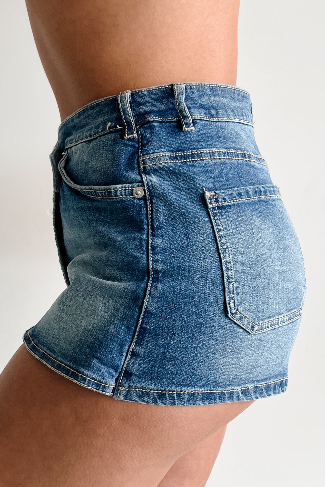Got This In The Bag Wrap Denim Mini Skort (Medium) - Image 4