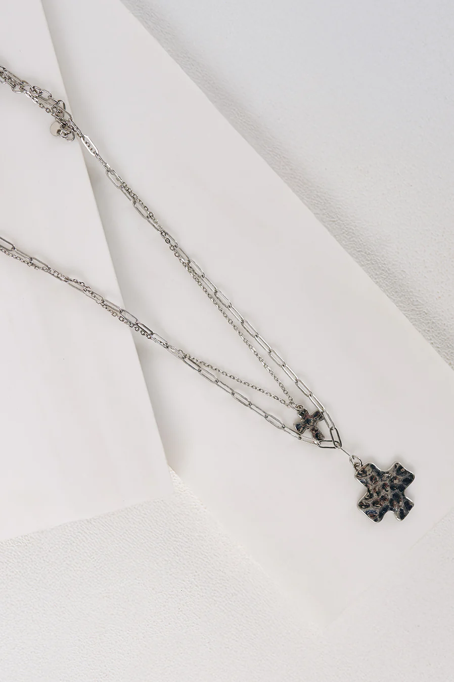 Grace Held Layered Hammered Cross Necklace (Silver) - Image 2