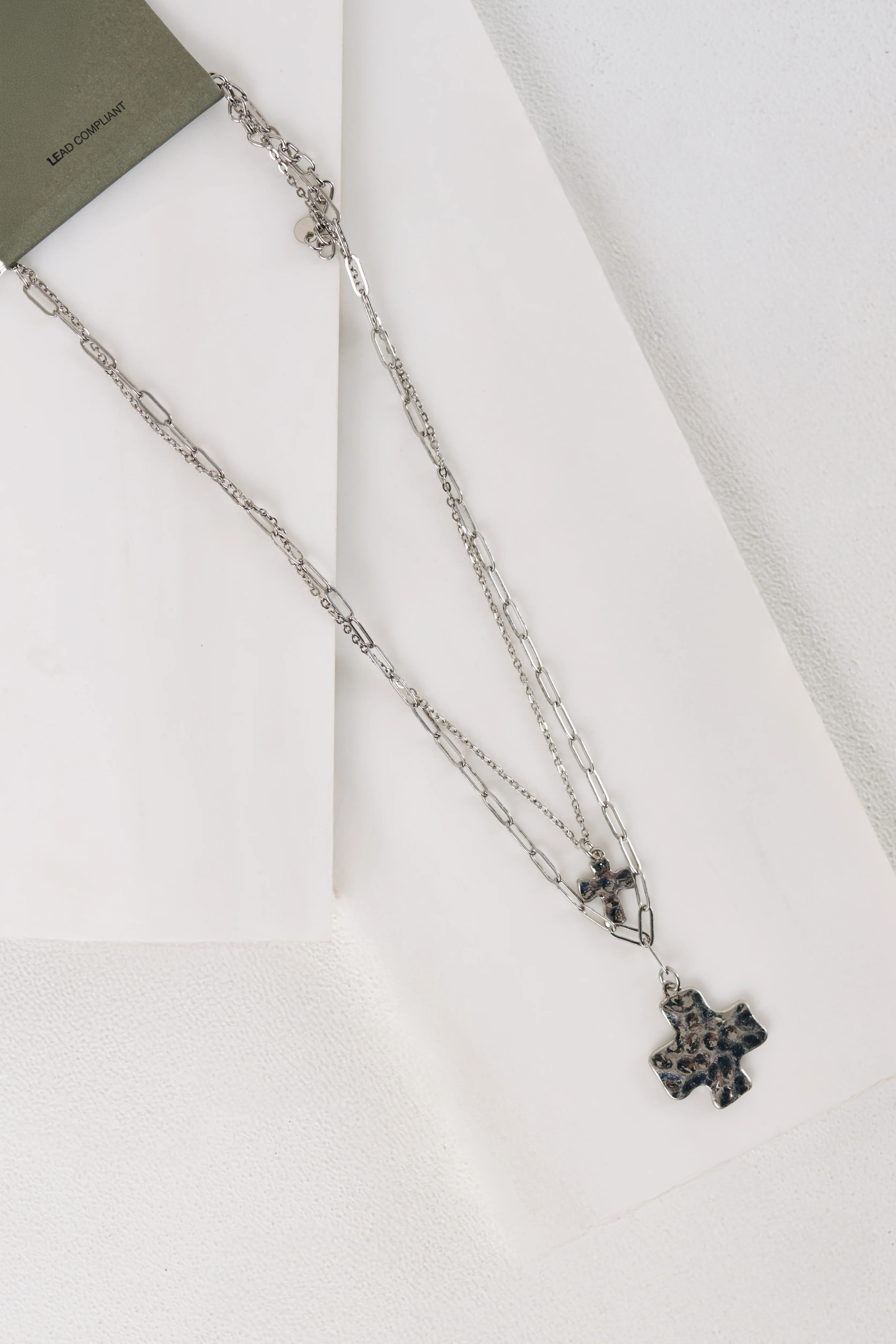 Grace Held Layered Hammered Cross Necklace (Silver) - Image 3