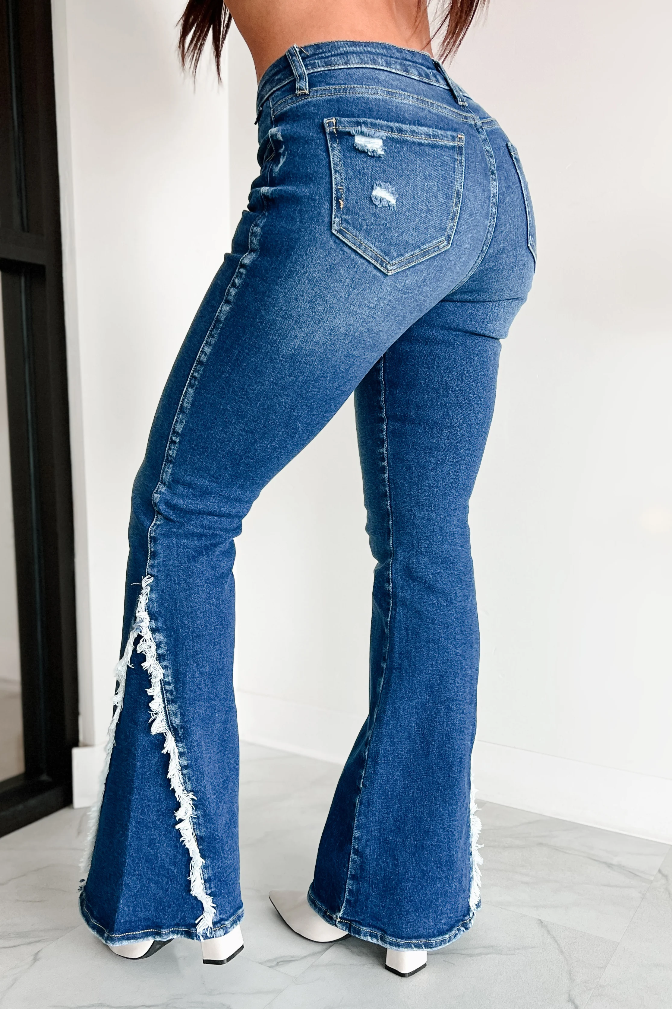 Grissom Mid Rise Frayed Cello Flare Jeans (Medium) - Image 13