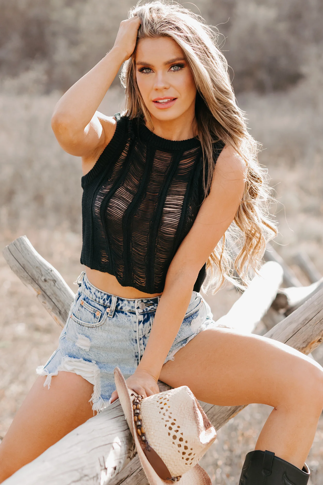 Grit & Glamour Sleeveless Open Knit Top (Black) - Image 6
