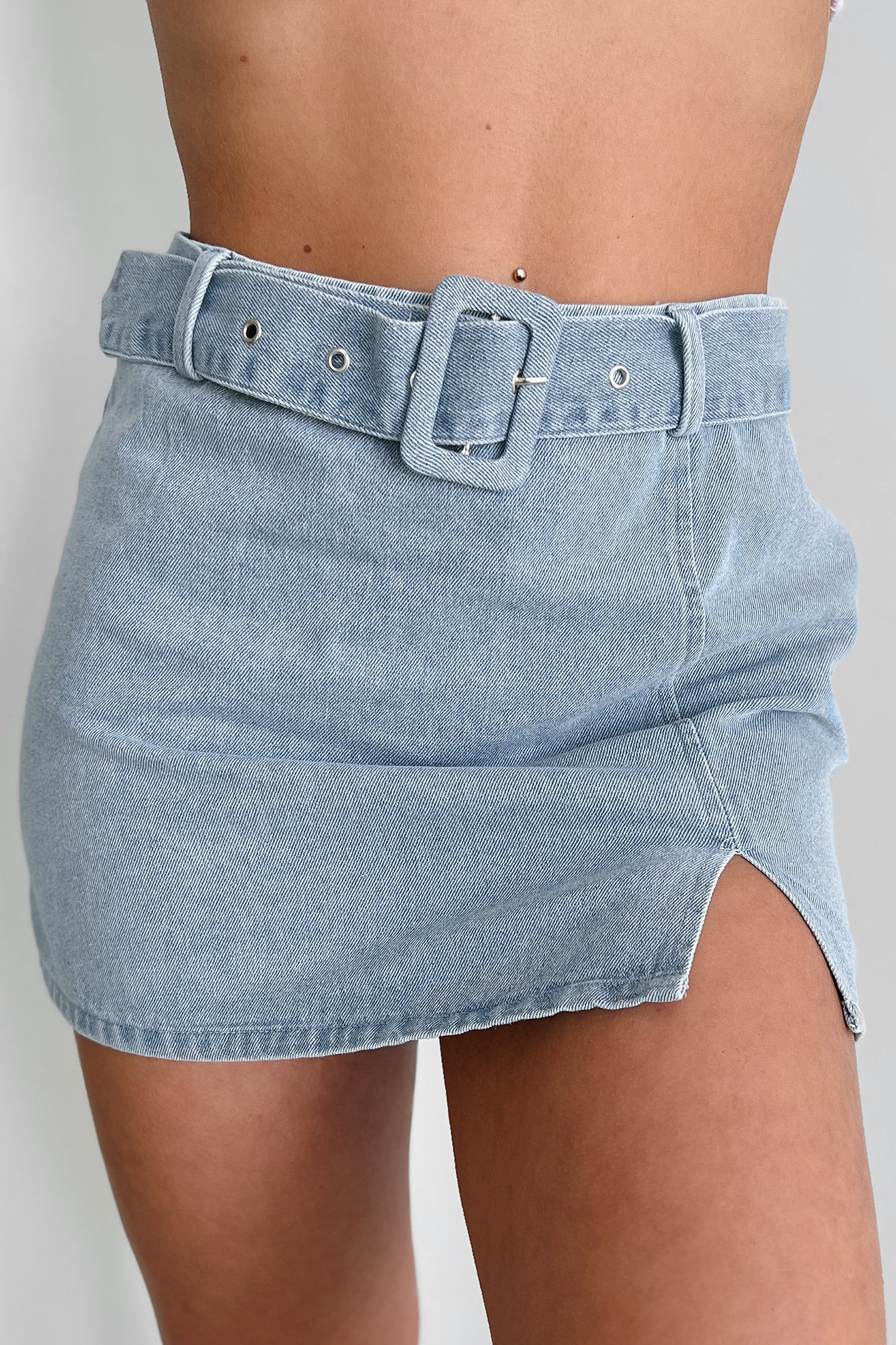 Growing Distant Belted Denim Mini Skirt (Washed Denim) - Image 3