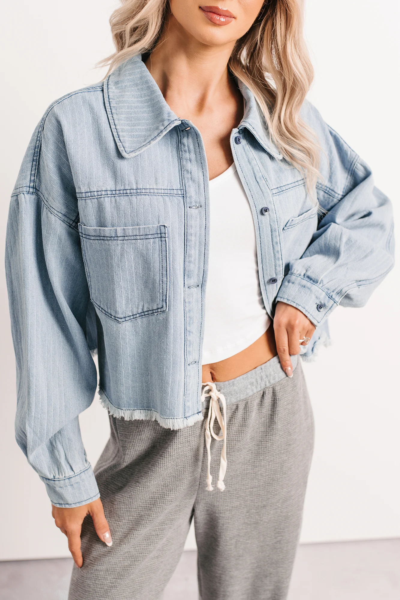 Growing Friendships Lightweight Denim Crop Jacket (Denim) - Image 3