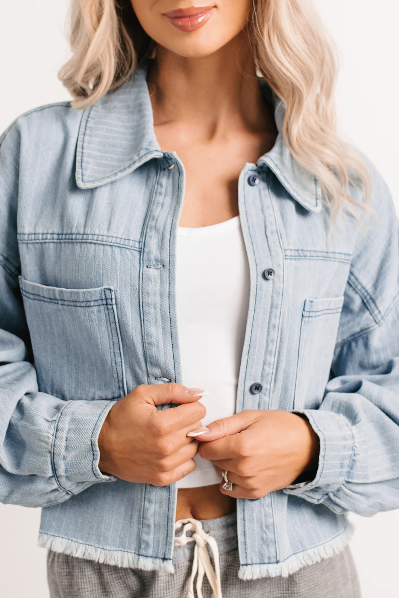 Growing Friendships Lightweight Denim Crop Jacket (Denim) - Image 6