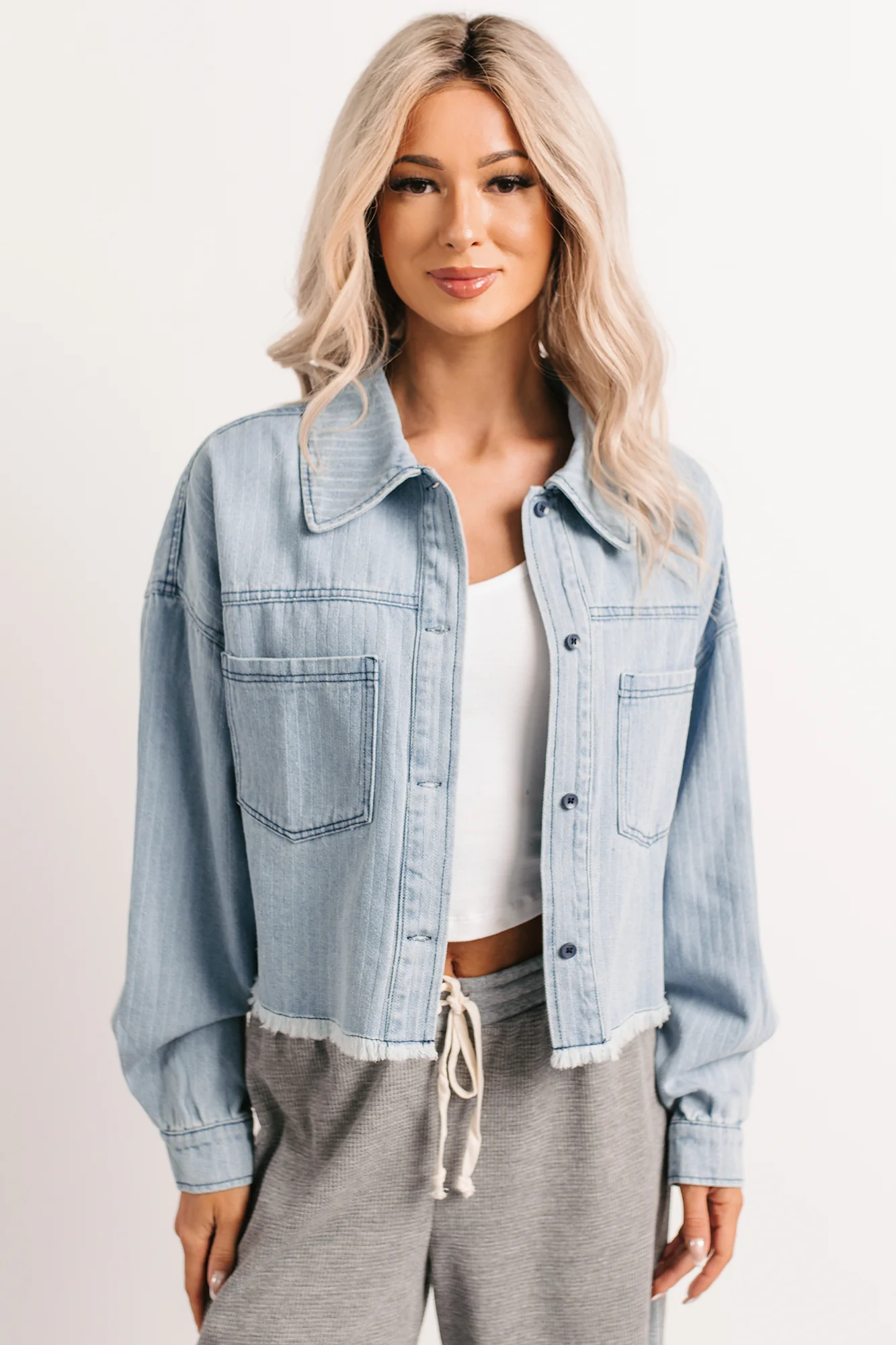 Growing Friendships Lightweight Denim Crop Jacket (Denim) - Image 7