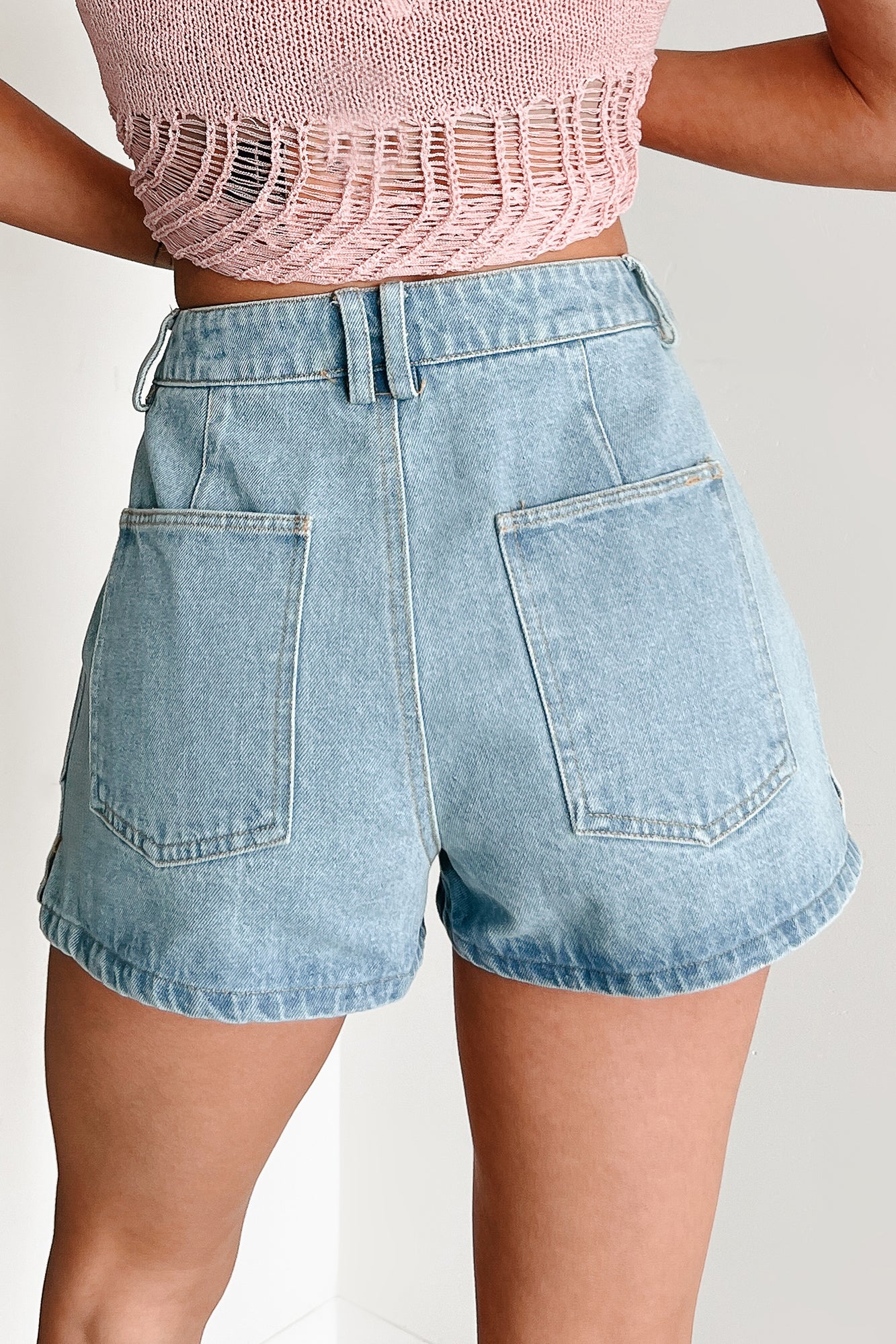 Hailey High Rise Patch Pocket Denim Shorts (Light) - Image 4