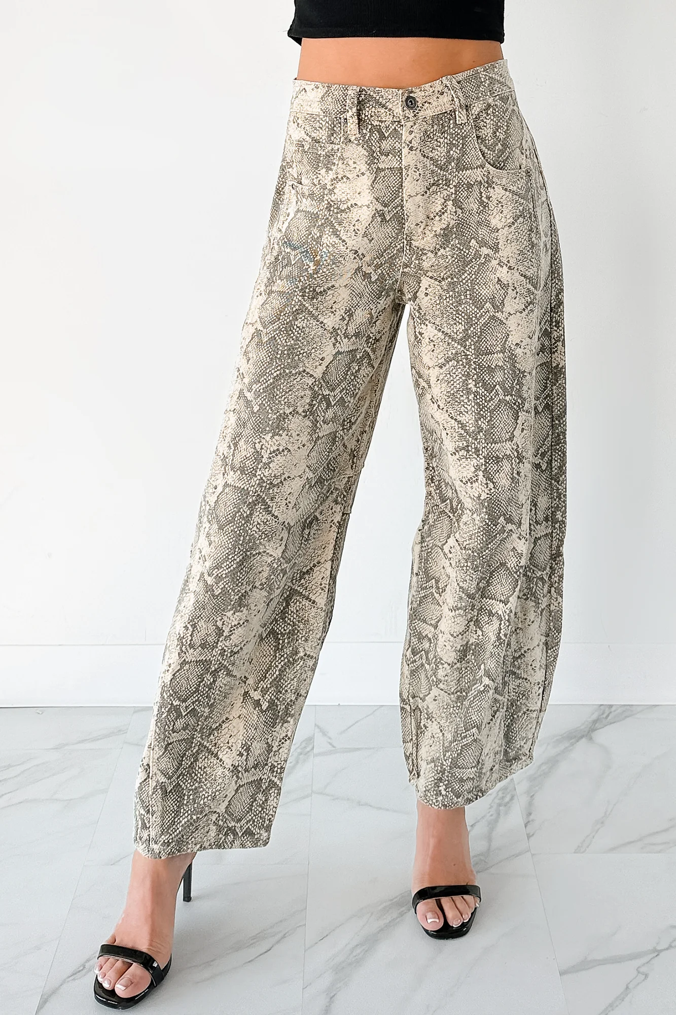 Hale Barrel Leg Very J Animal Print Jeans (Beige Snake) - Image 3