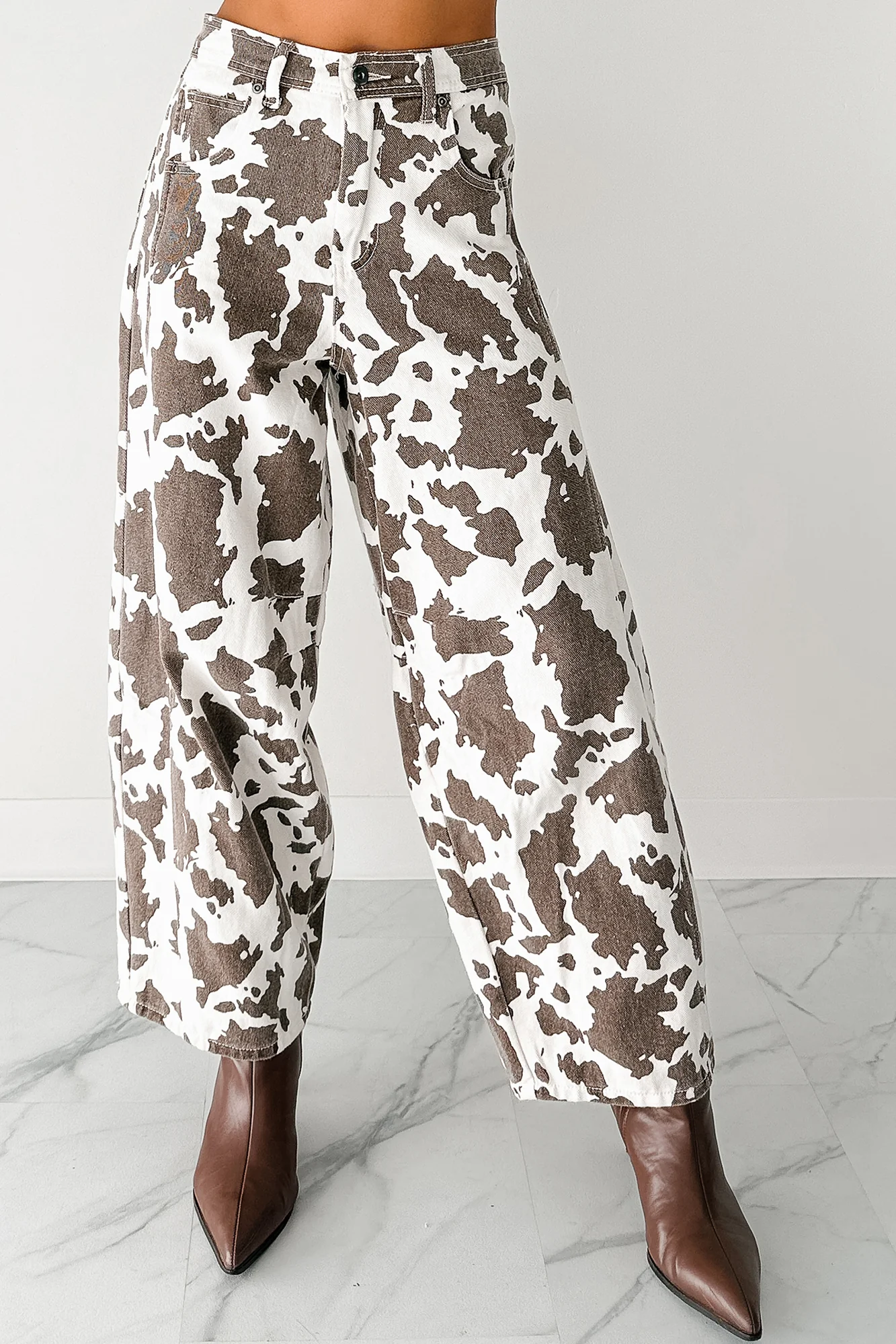 Hale Barrel Leg Very J Animal Print Jeans (Choco Cow) - Image 3