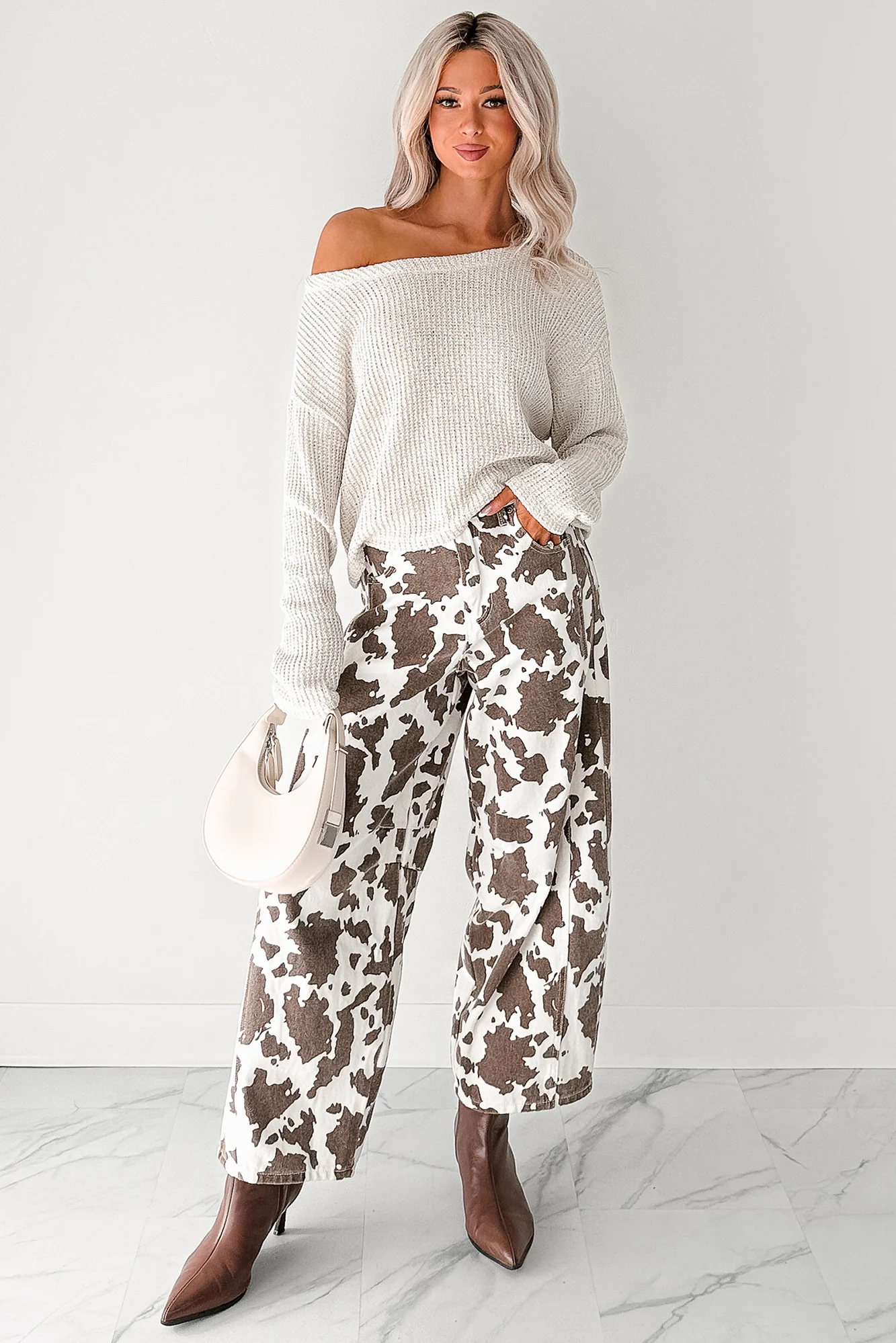 Hale Barrel Leg Very J Animal Print Jeans (Choco Cow) - Image 9