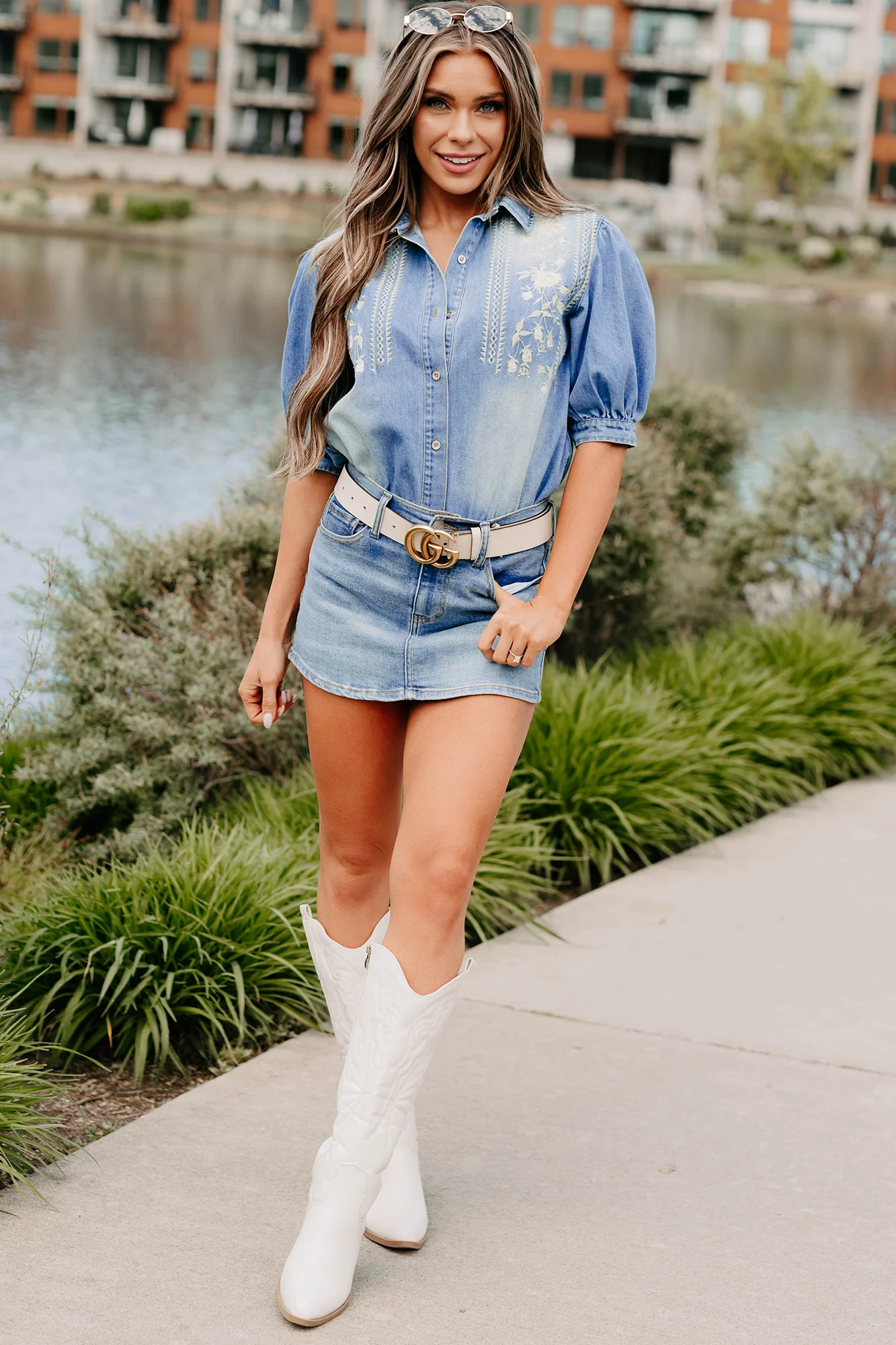 Halfway Home Cello Mid Rise Denim Mini Skort (Medium) - Image 2