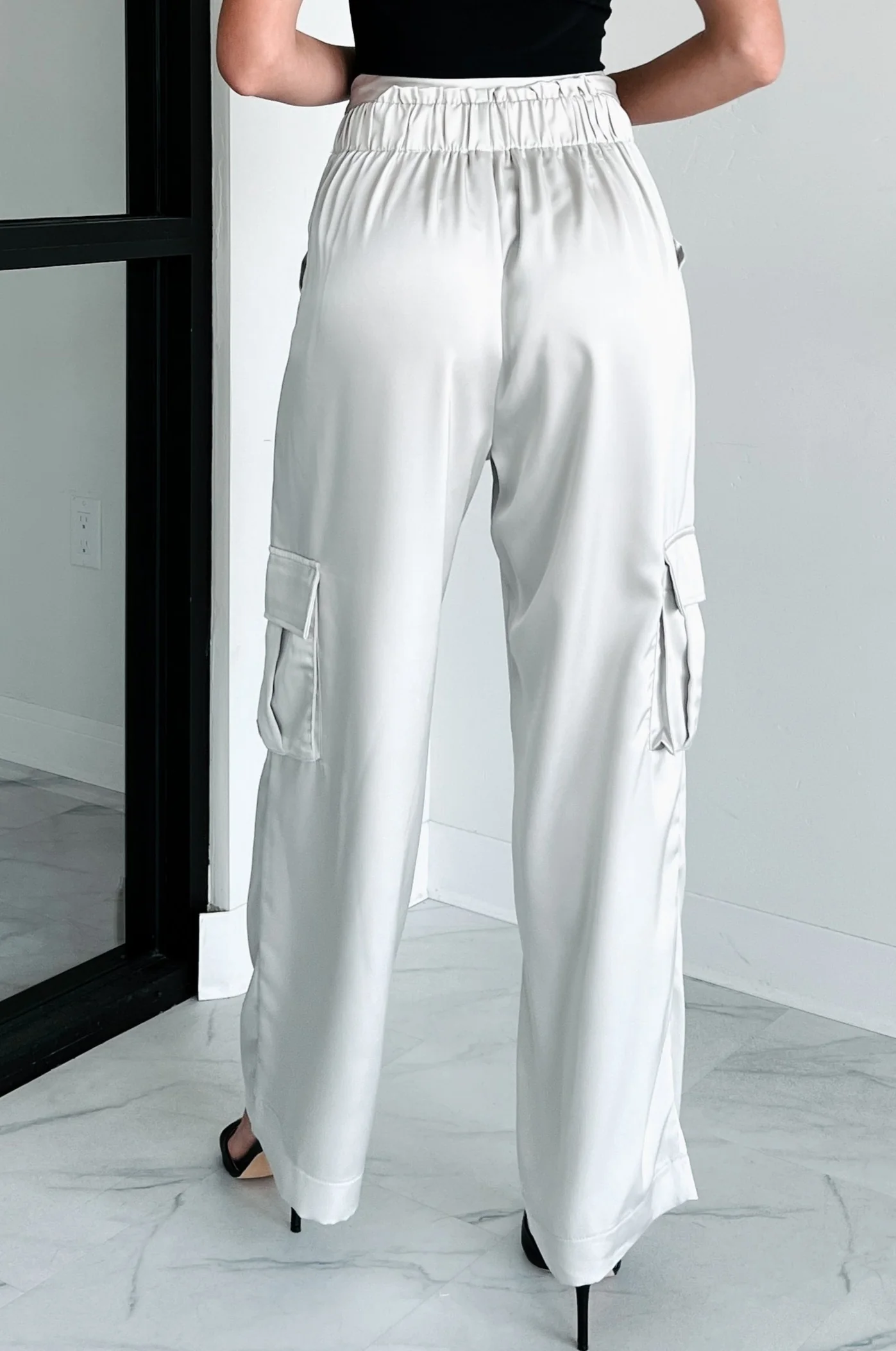DOORBUSTER Happy Hour Hangs Satin Cargo Pants (Light Grey) - Image 4