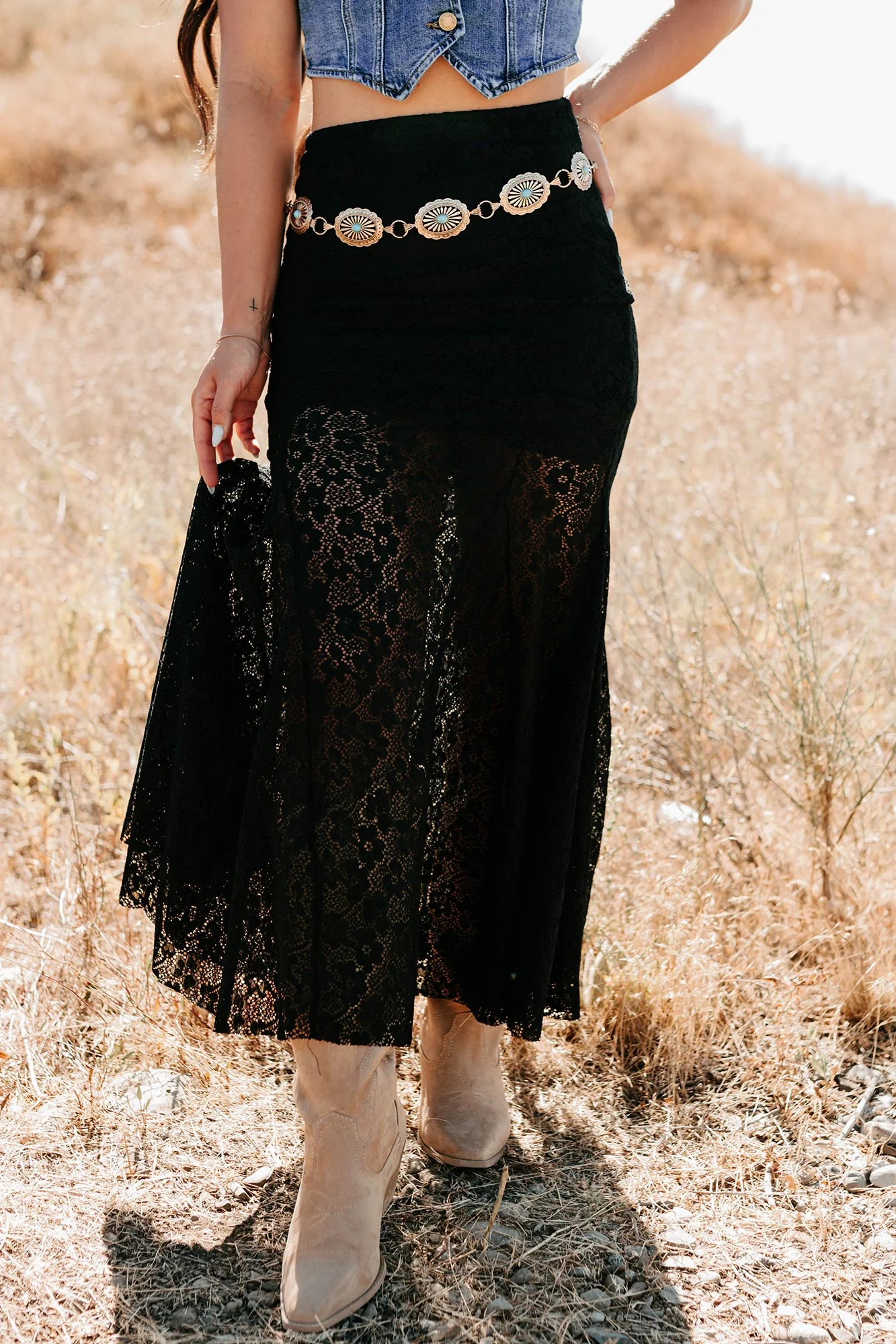 Hard Launch Love Floral Lace Maxi Skirt (Black) - Image 2