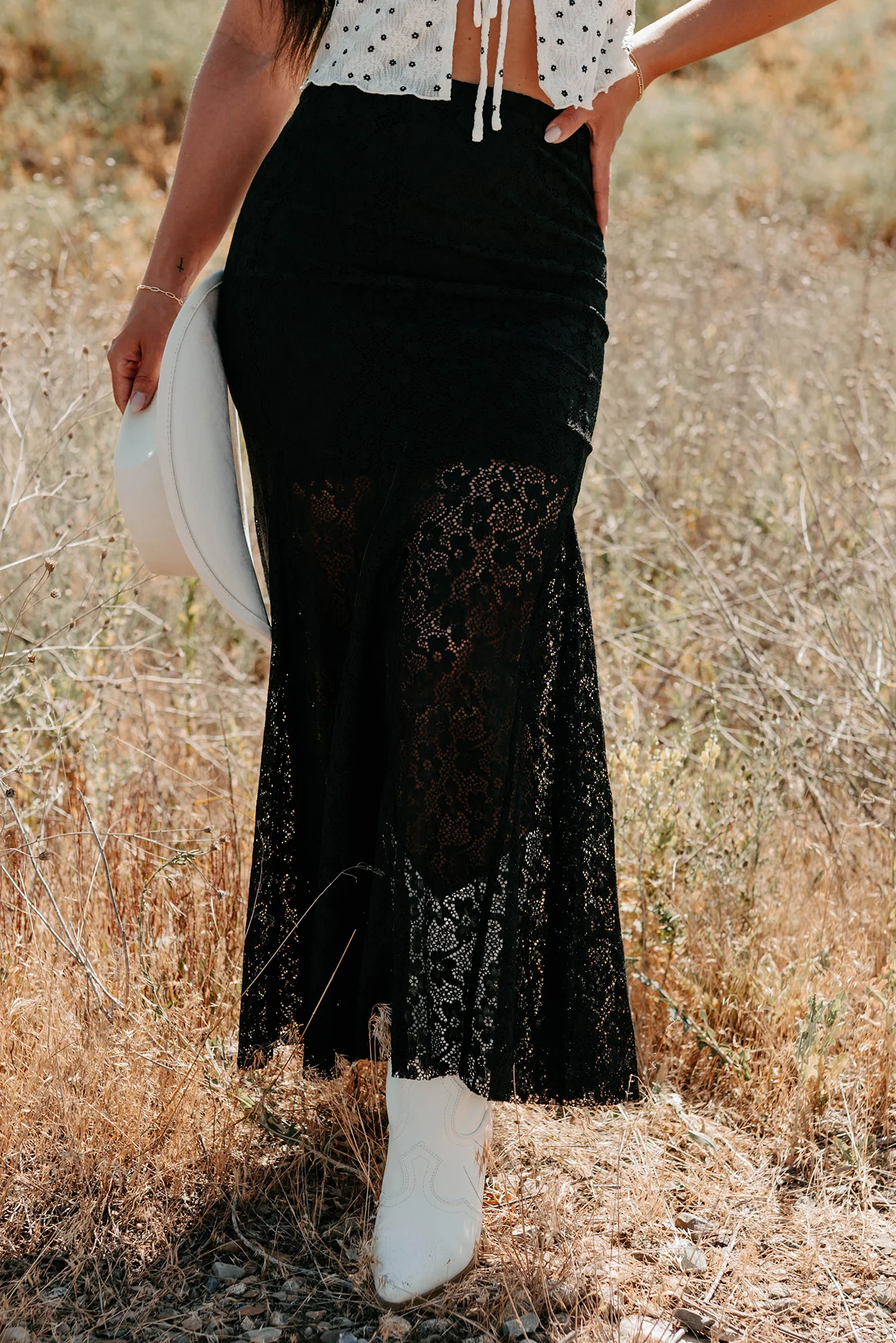 Hard Launch Love Floral Lace Maxi Skirt (Black) - Image 4