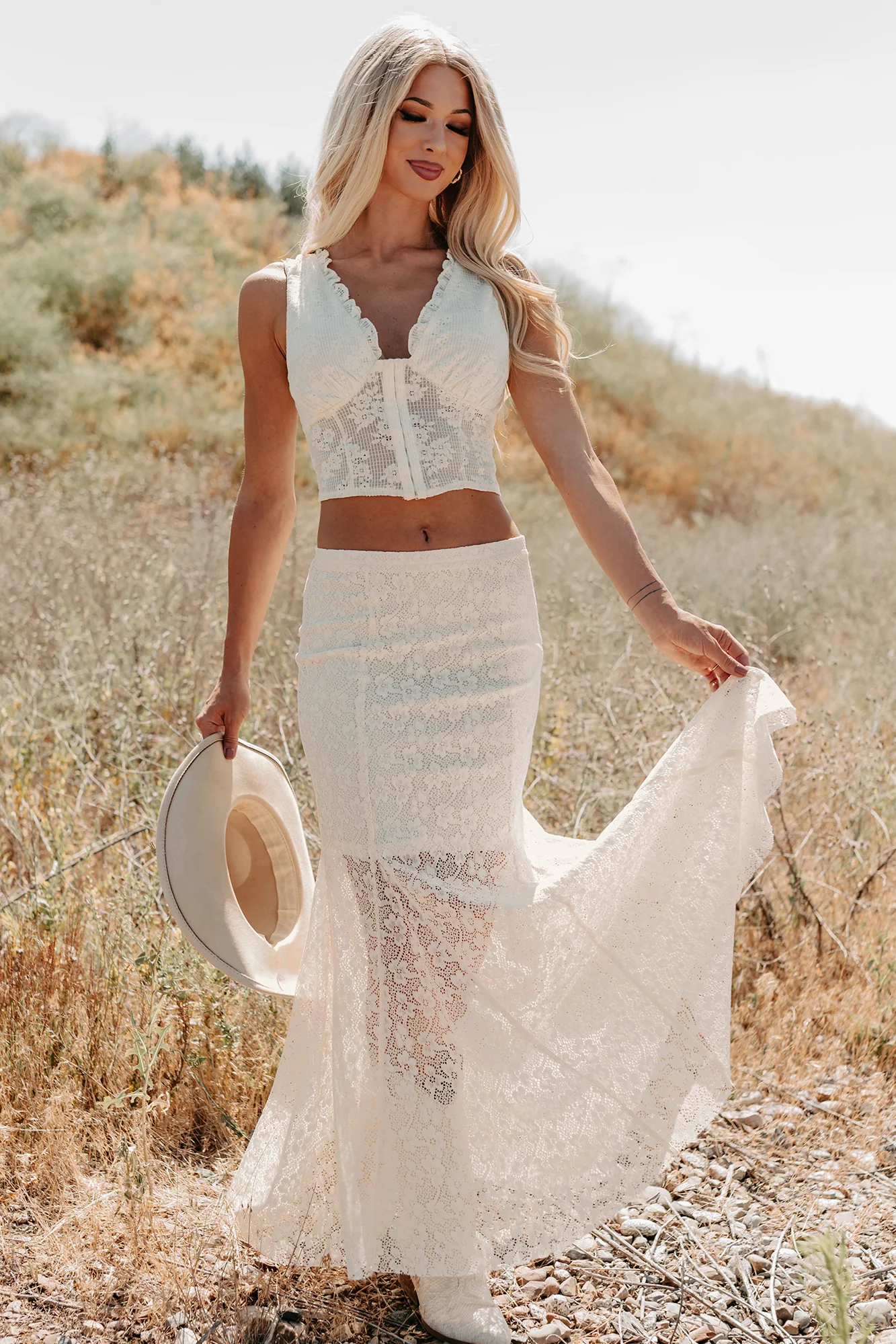 Hard Launch Love Floral Lace Maxi Skirt (Cream) - Image 3