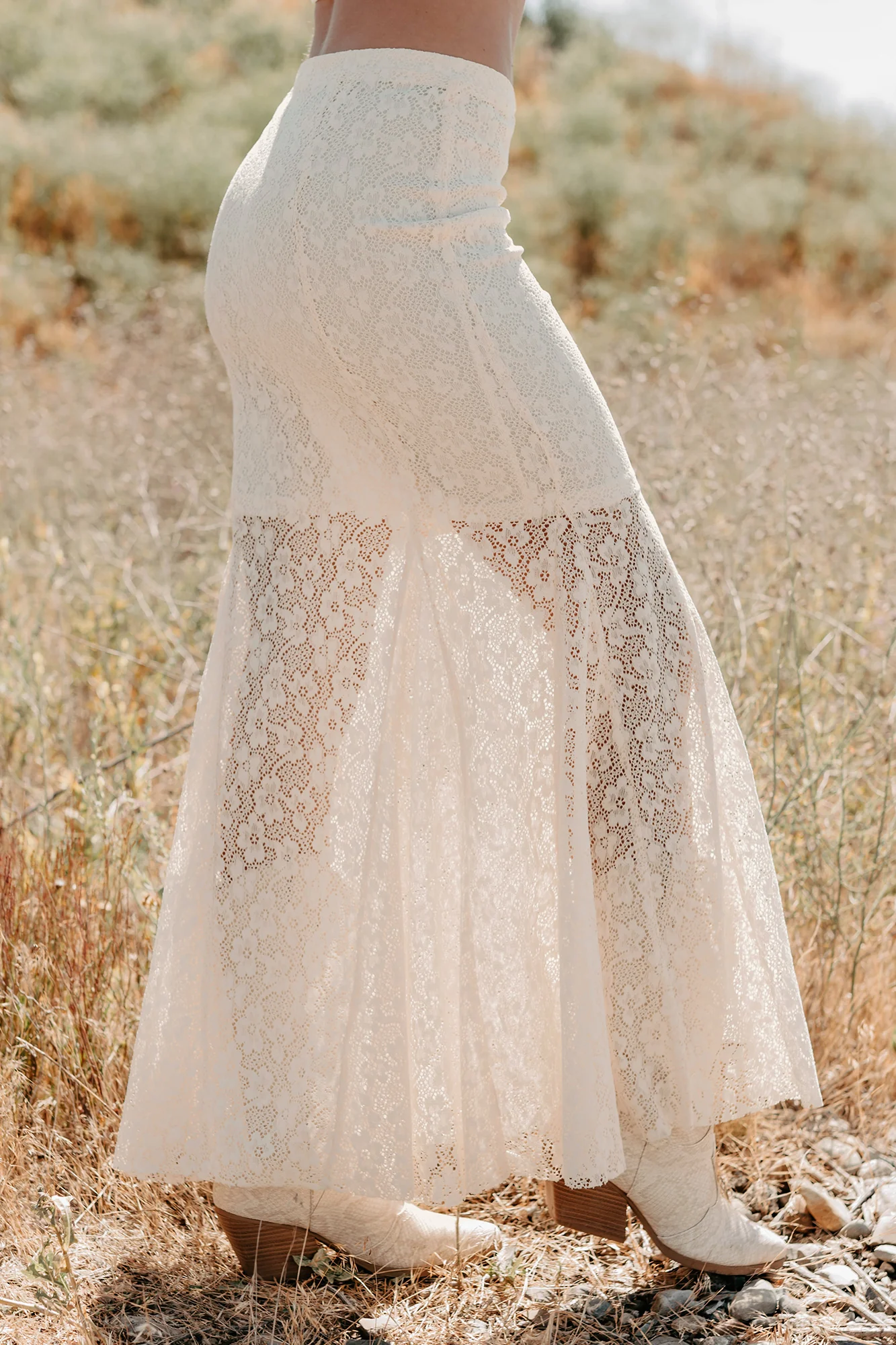 Hard Launch Love Floral Lace Maxi Skirt (Cream) - Image 5