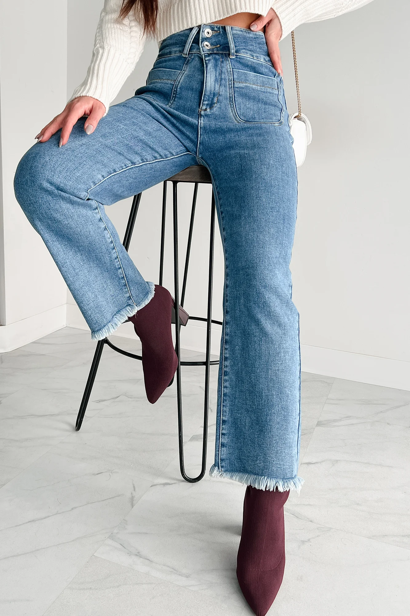 Harris High Rise Special A Frayed Hem Straight Leg Jeans (Medium) - Image 10