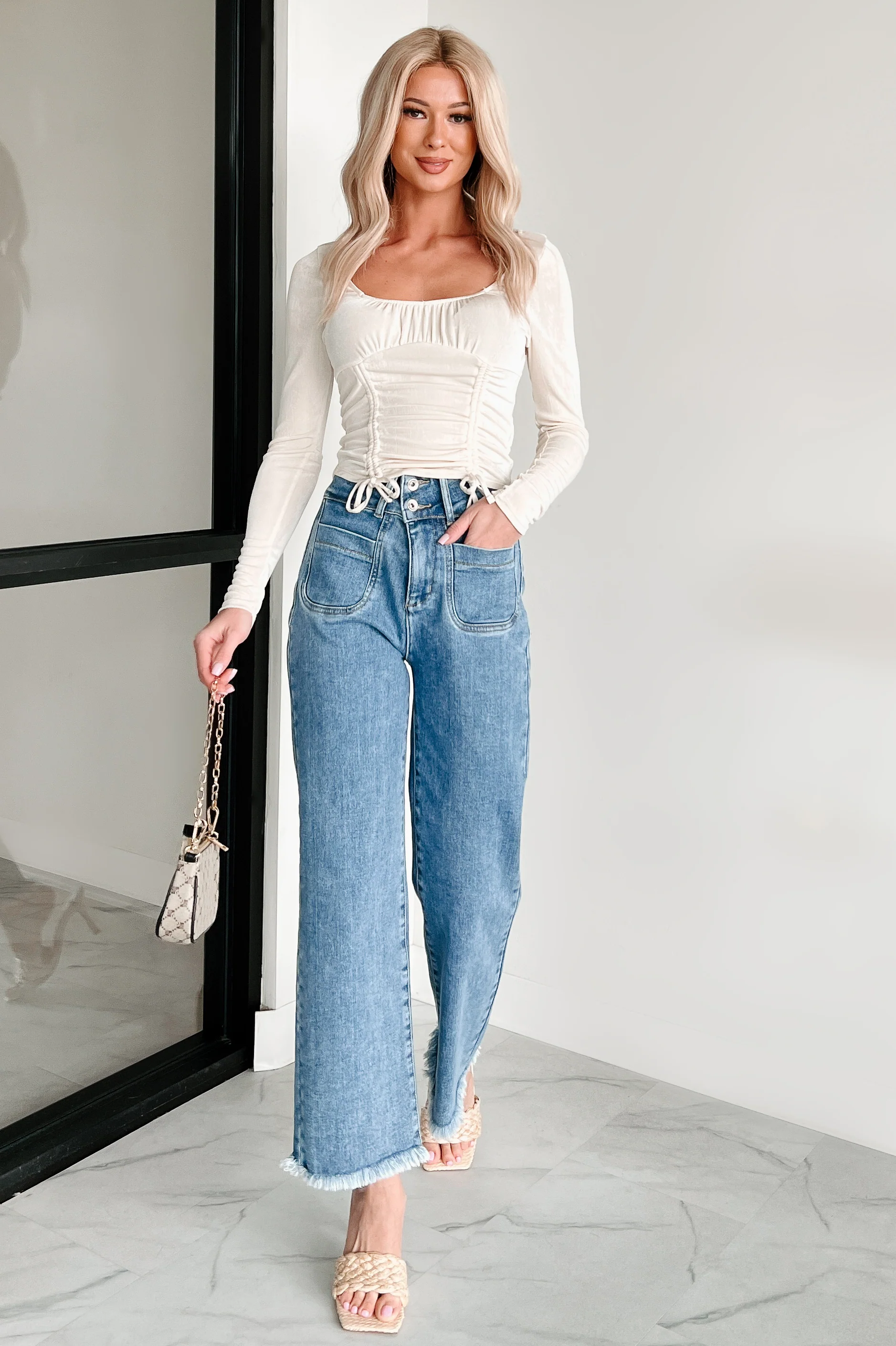 Harris High Rise Special A Frayed Hem Straight Leg Jeans (Medium) - Image 12