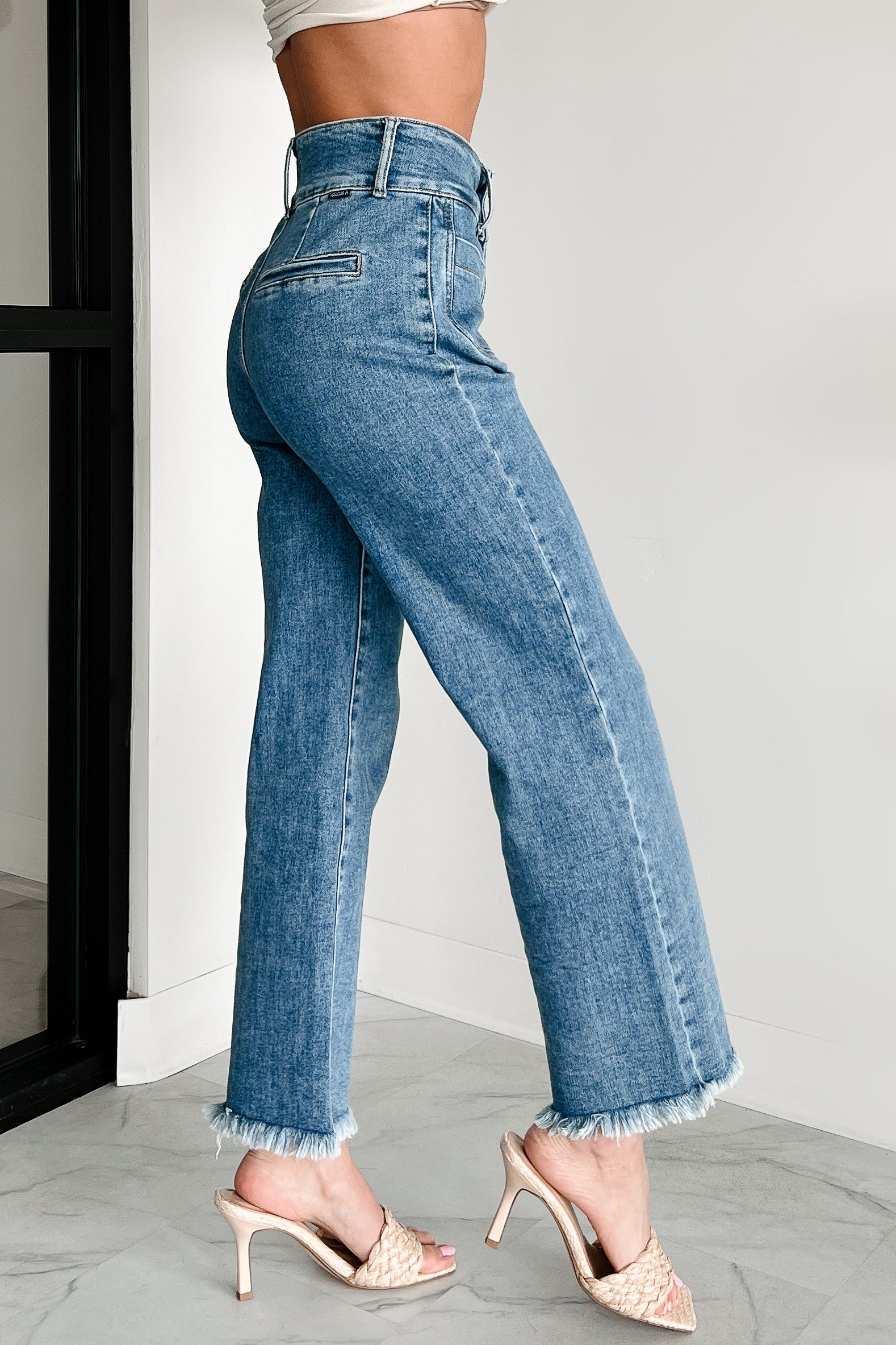 Harris High Rise Special A Frayed Hem Straight Leg Jeans (Medium) - Image 13