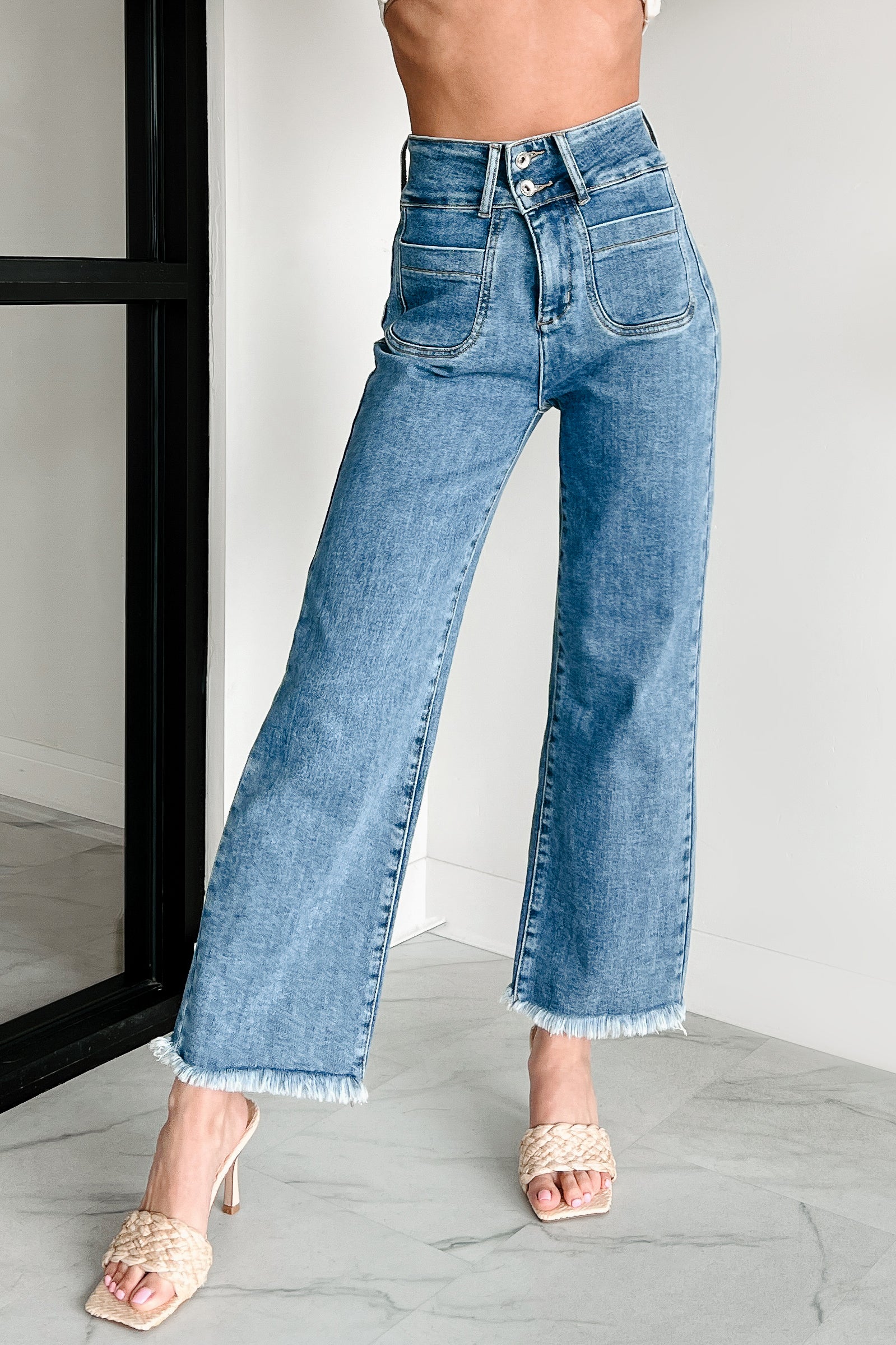 Harris High Rise Special A Frayed Hem Straight Leg Jeans (Medium) - Image 14