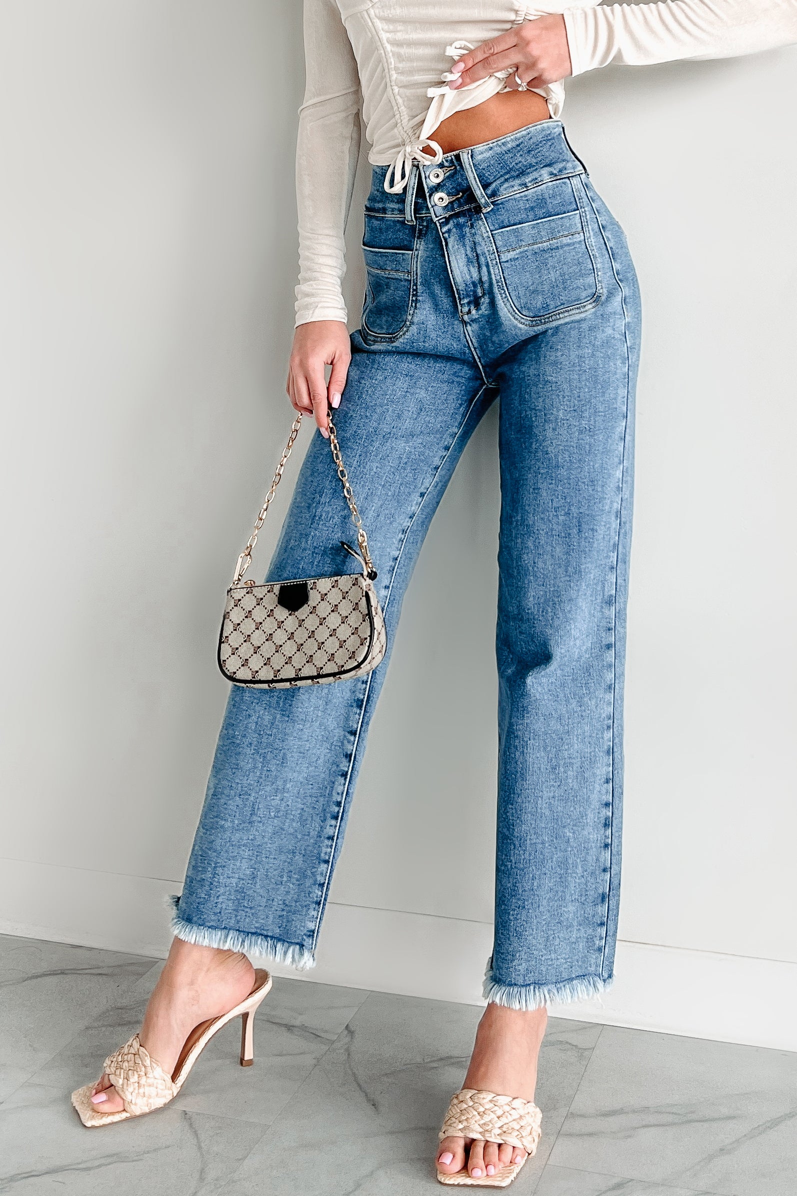 Harris High Rise Special A Frayed Hem Straight Leg Jeans (Medium) - Image 3