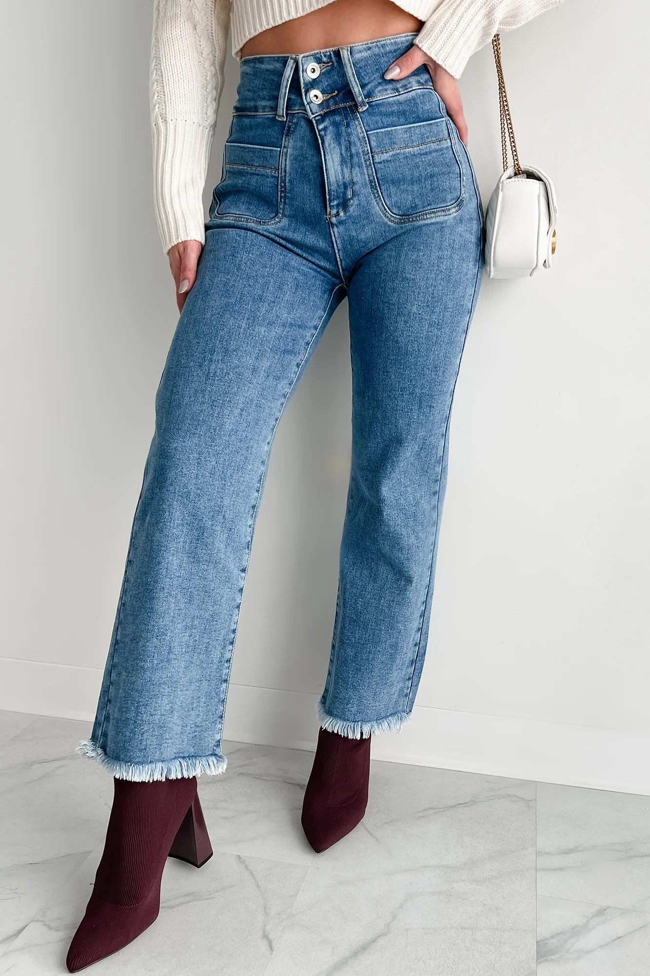 Harris High Rise Special A Frayed Hem Straight Leg Jeans (Medium) - Image 5
